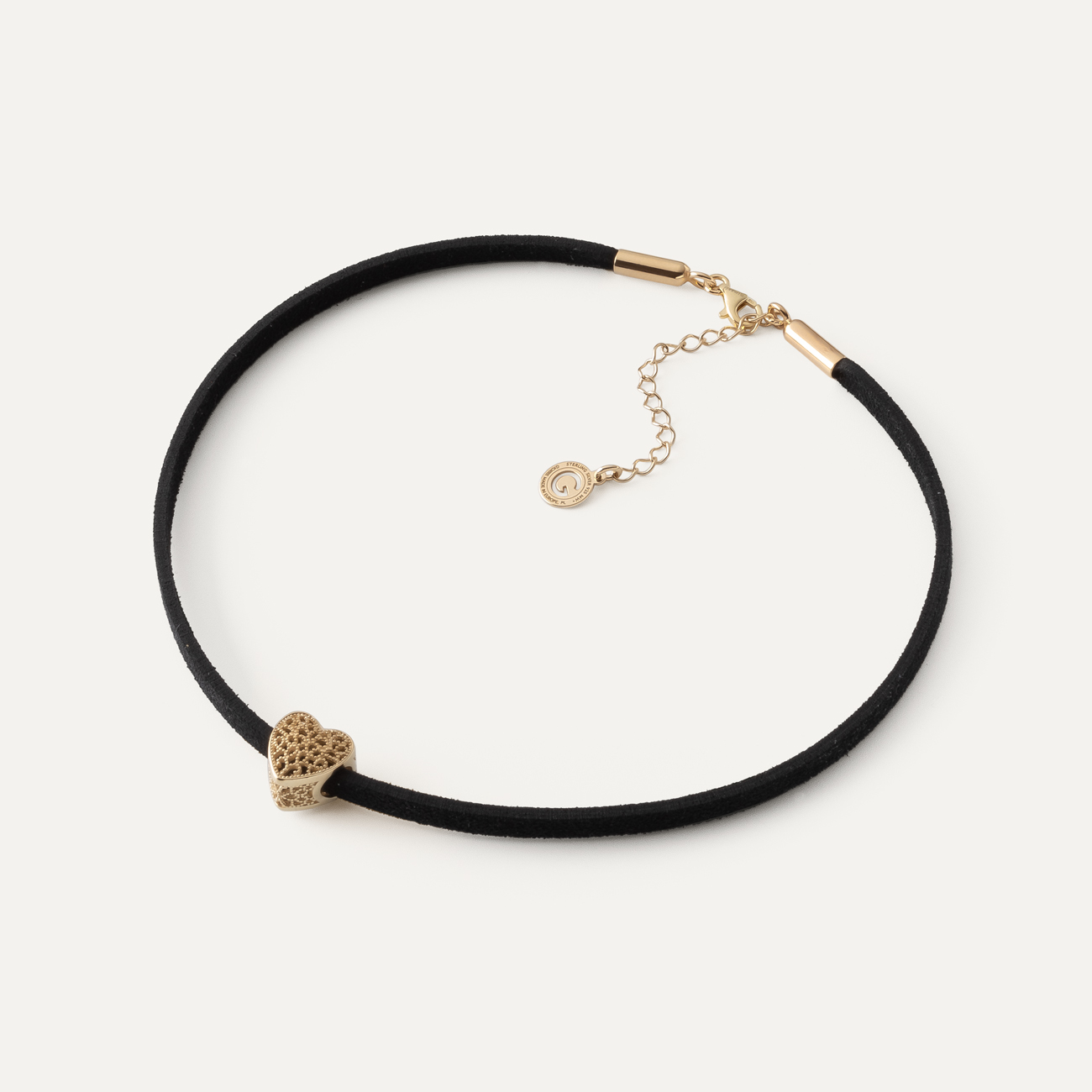 Choker with Alcantara and Filigree Heart, sterling silver 925, gold plated