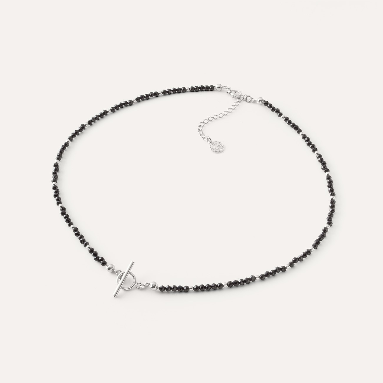 Choker z czarnych kamieni z zapięciem toggle, srebro 925 w pokryciu platyną