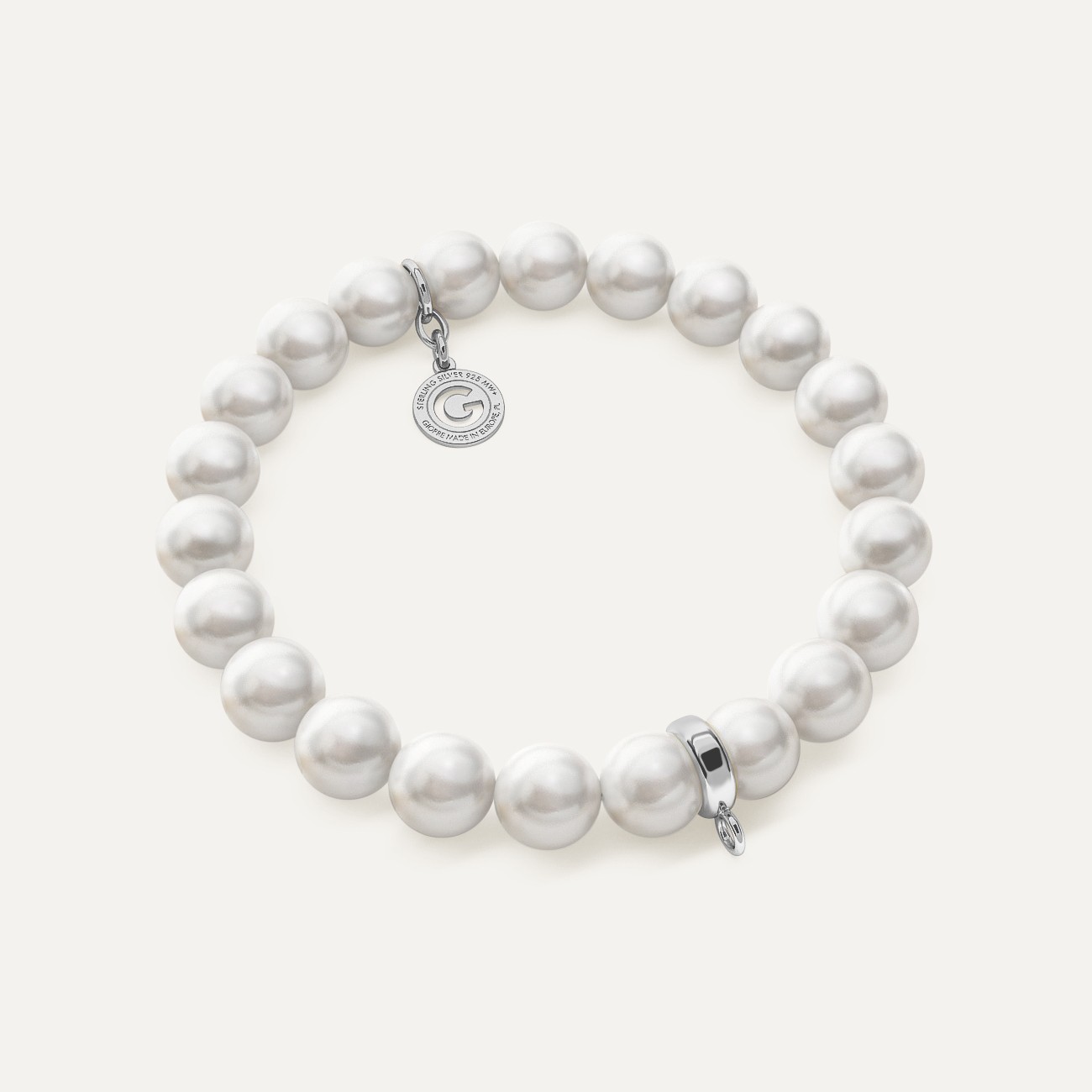 Elastic bracelet with GAVBARI pearls, sterling silver 925 platinum plated