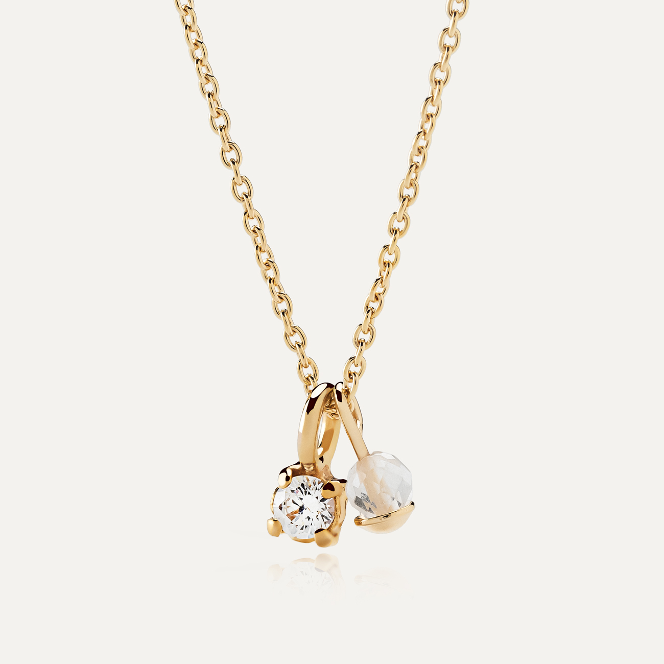 Classic necklace with cubic zirconia and rock crystal, 925 silver with gold plating