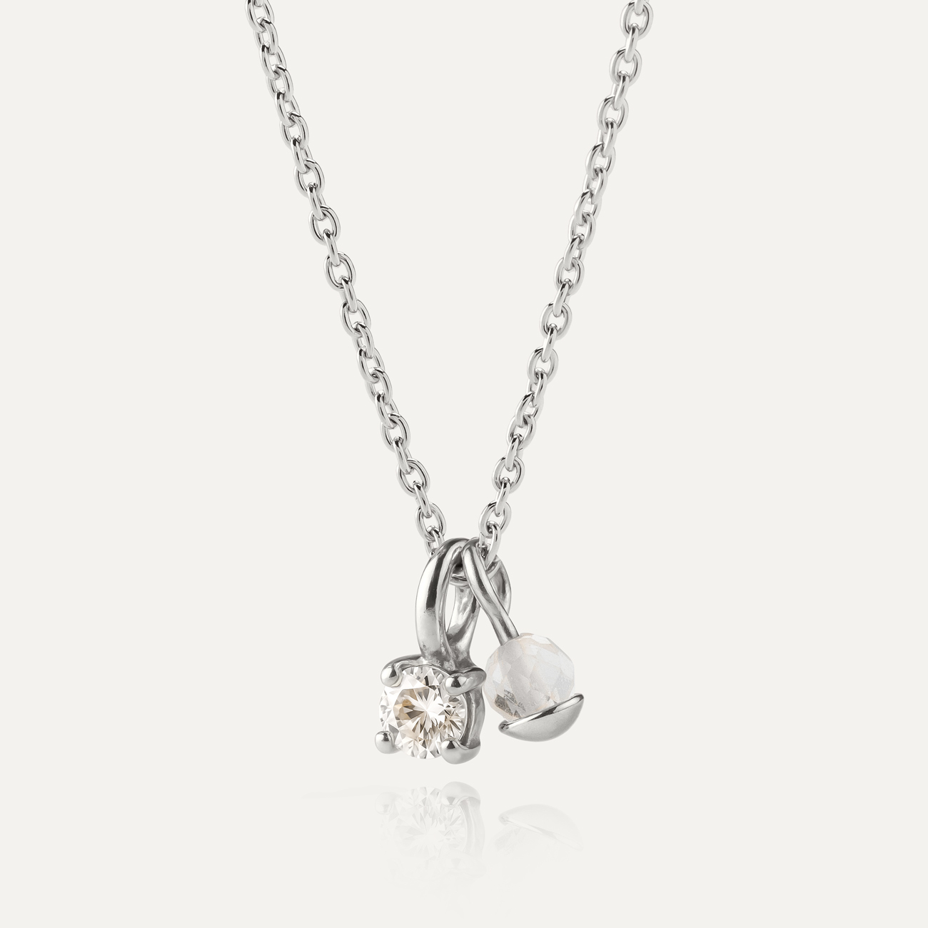 Klasyczny naszyjnik z kwarcem i cyrkonią, srebro 925 w pokryciu platyną