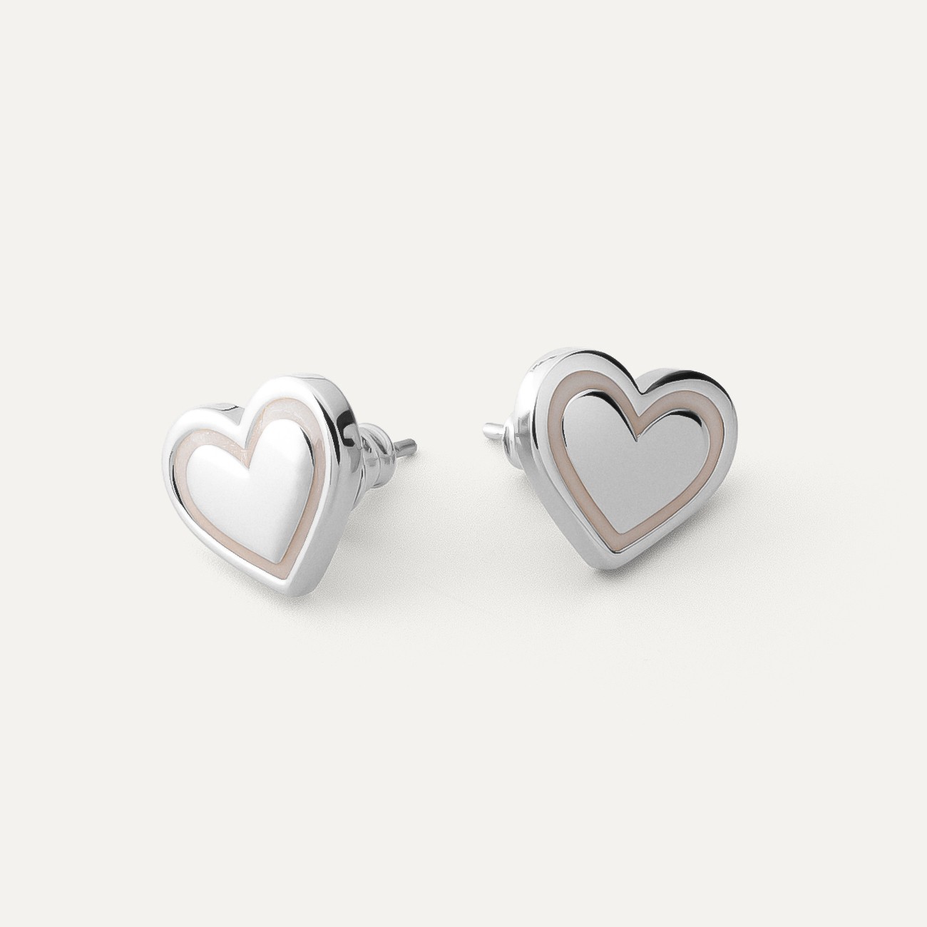 Heart earrings with white resin, sterling silver 925 platinum plated