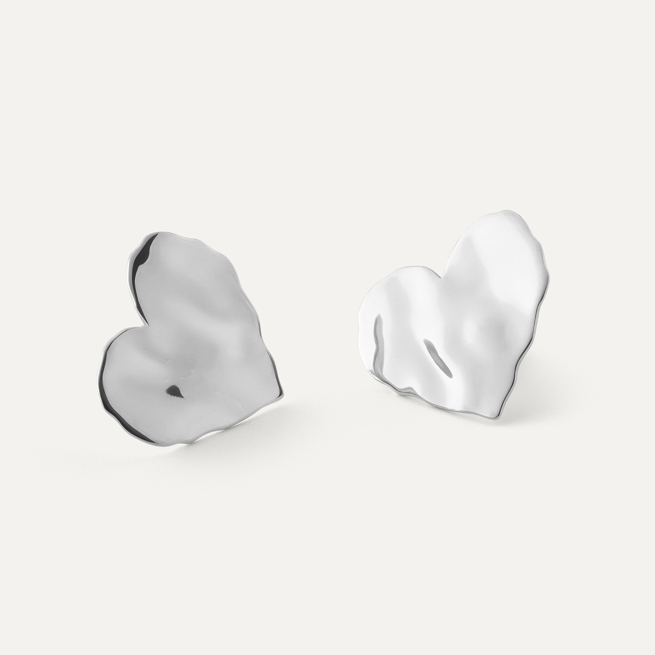 Crushed heart earring, sterling silver 925 platinum plated