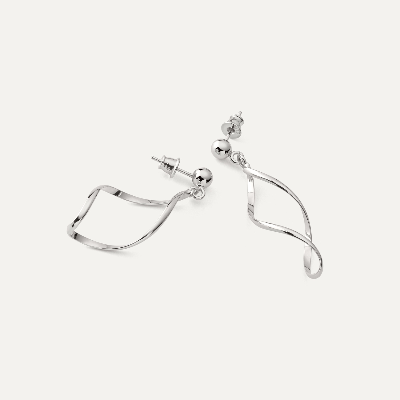 Twisted Earrings with Bead, Sterling Silver 925 Plated with Platinum