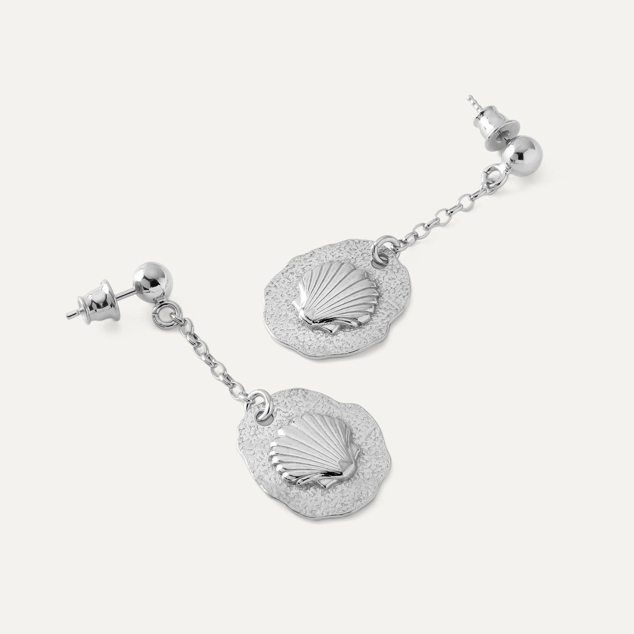 Shell dangle earrings, sterling silver 925 platinum plated