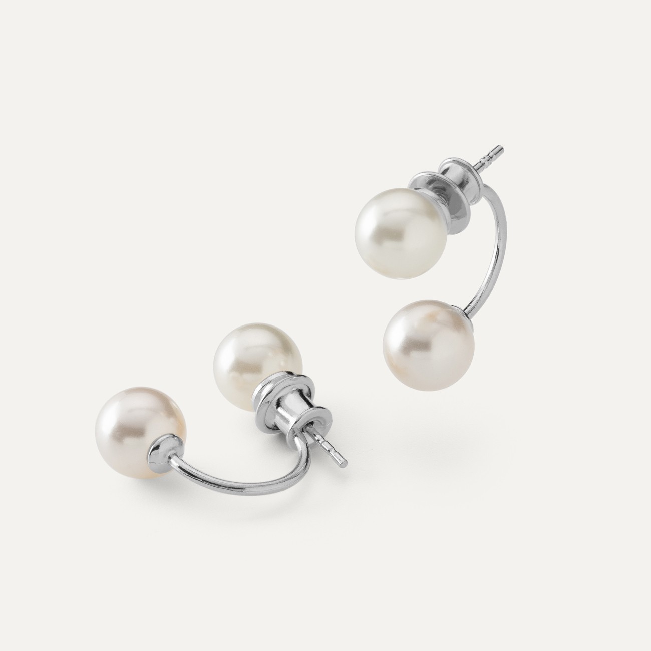 Front & back earrings with pearls, silver 925 platinum plated