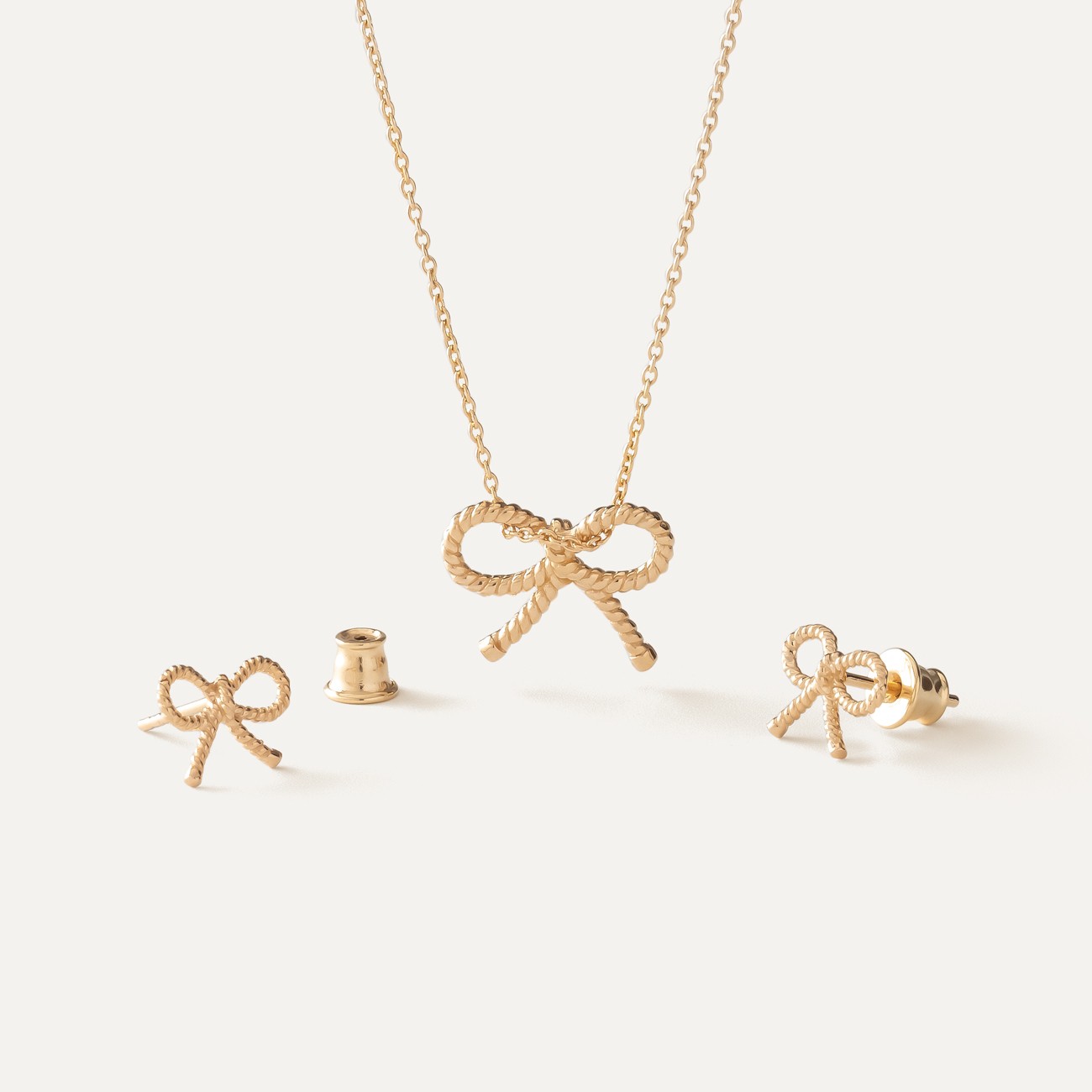 Jewelry set – bow, 925 silver with gold plating