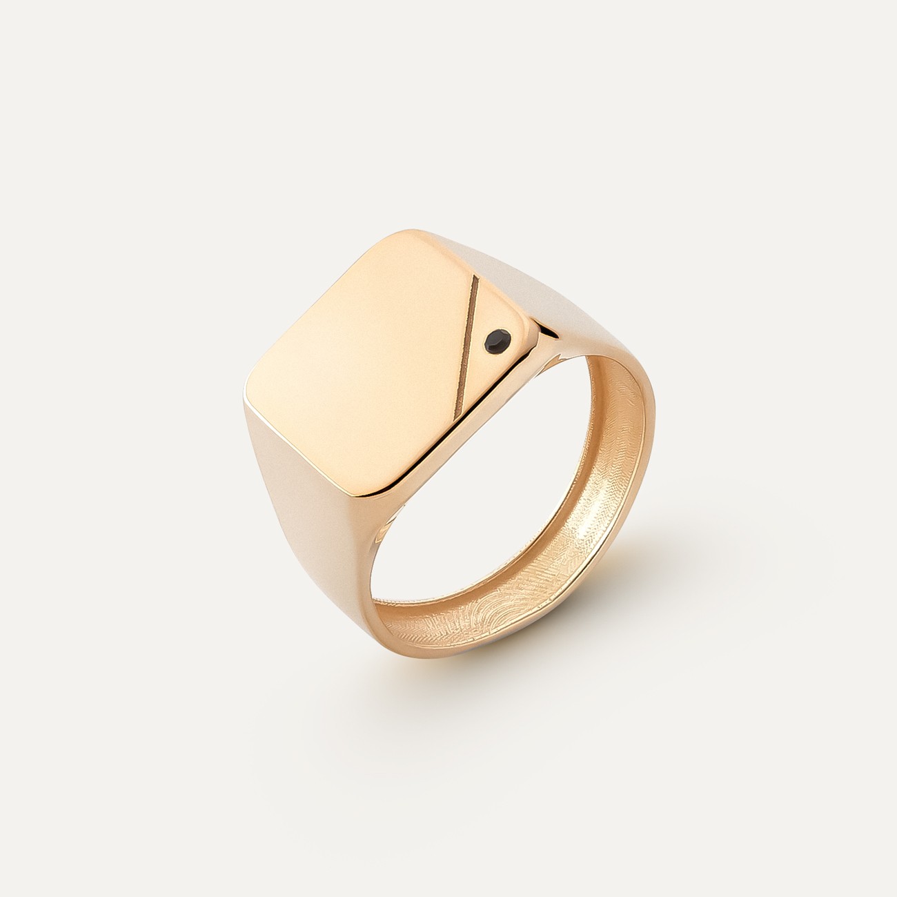 Square men's signet ring with crystal, 925 silver with gold plating