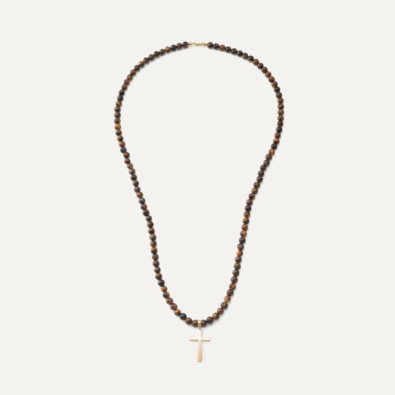 Men's necklace - tiger eye with a cross, silver 925 gold plated