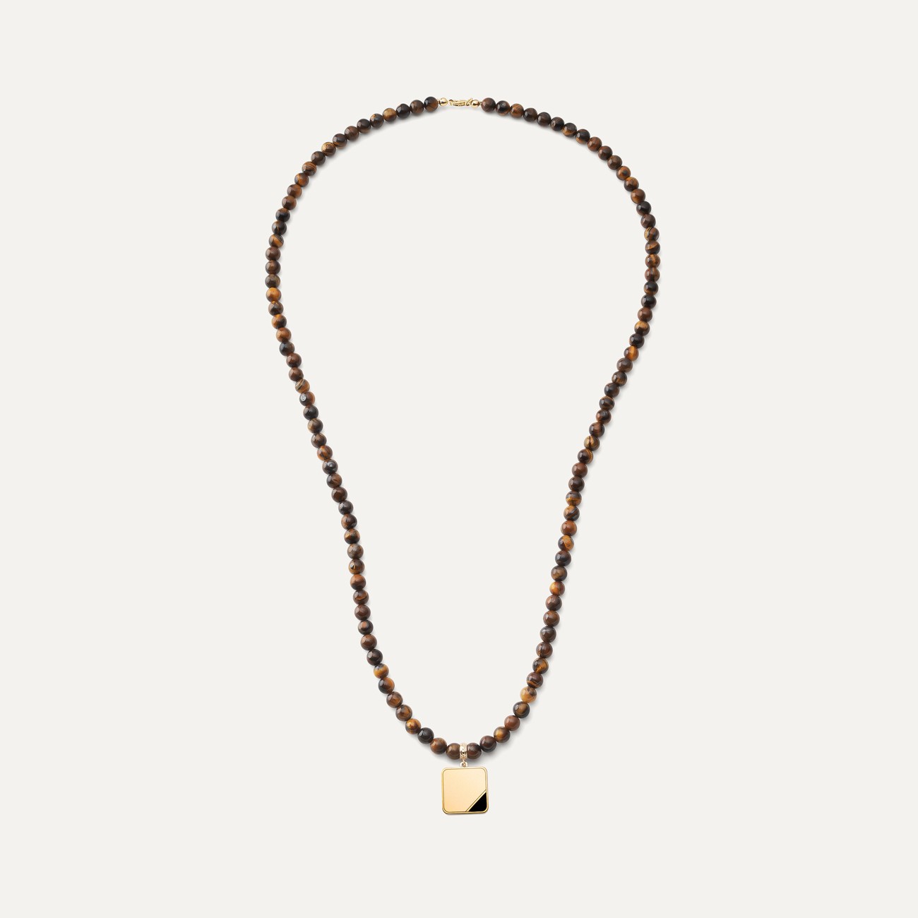 Men's necklace - tiger eye with a square pendant, silver 925 gold plated