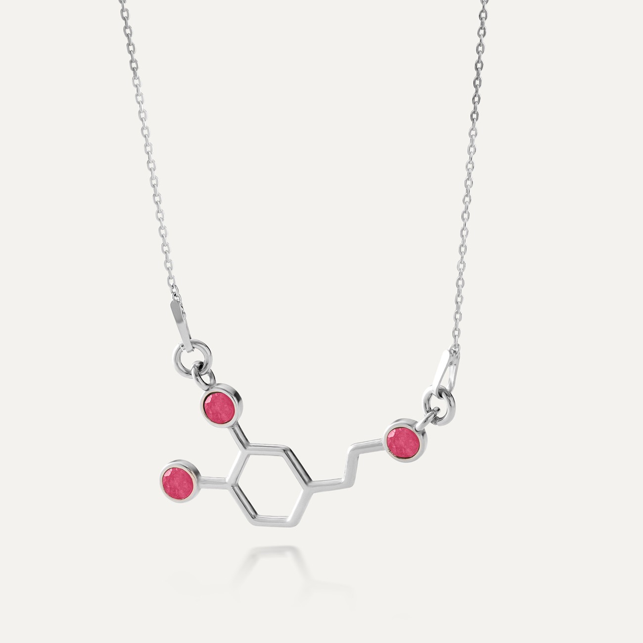 Dopamine necklace with stones - pink jade, silver 925 platinum plated