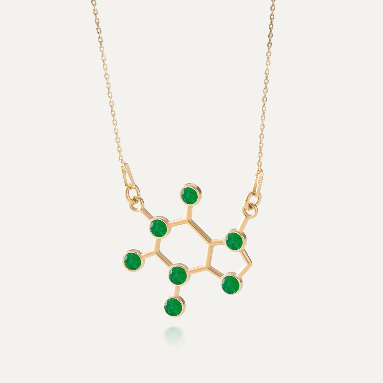 Caffeine necklace with stones - green jade, silver 925 gold plated