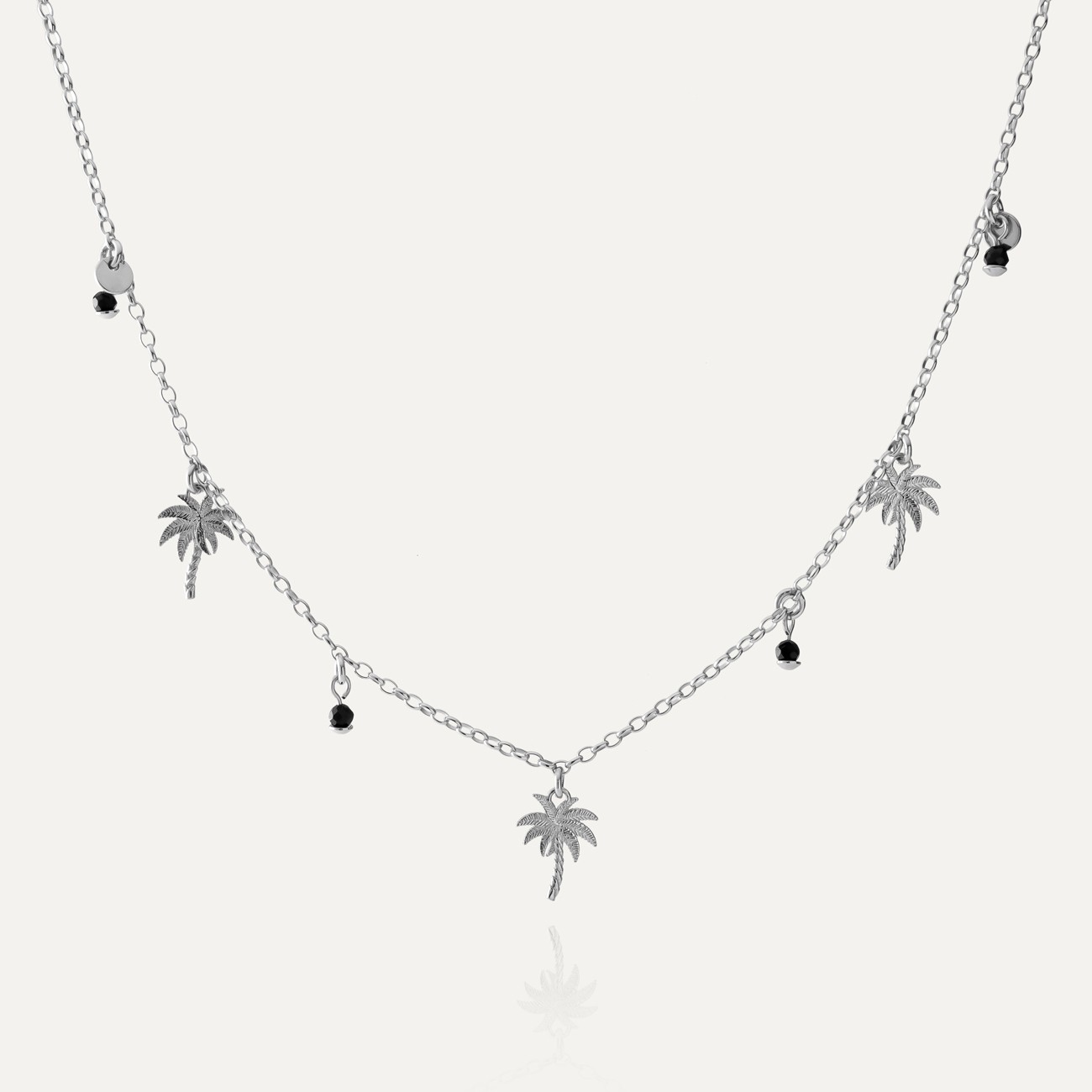 Naszyjnik palma z czarnym spinelem, srebro 925 w pokryciu platyną
