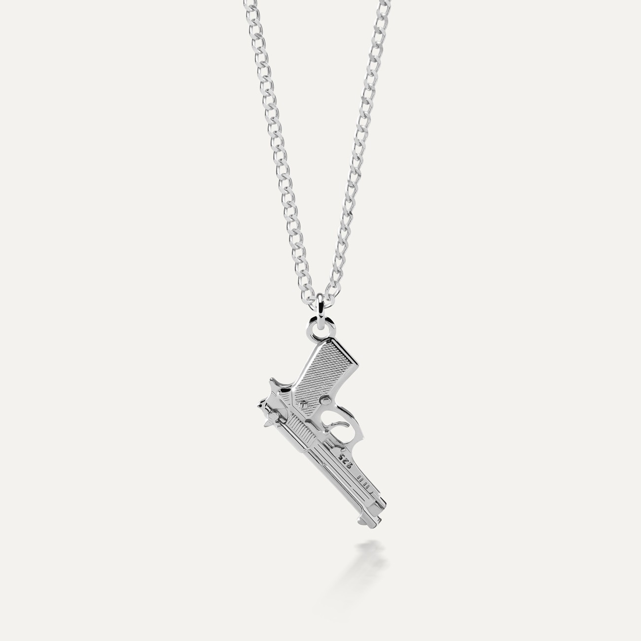 Big gun beretta necklace, silver 925 platinum plated