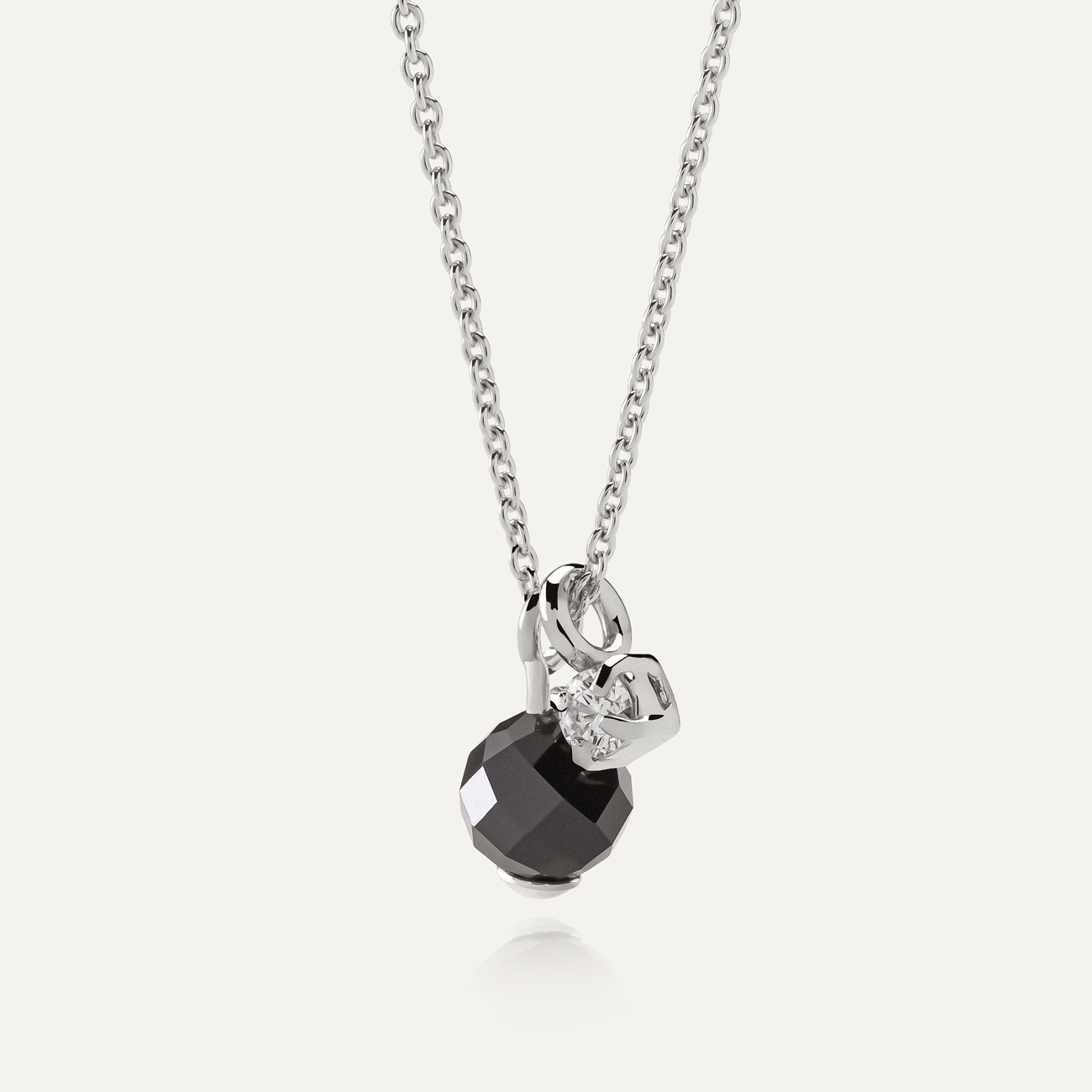 Necklace with black spinel and cubic zirconia, sterling silver 925 platinum plated