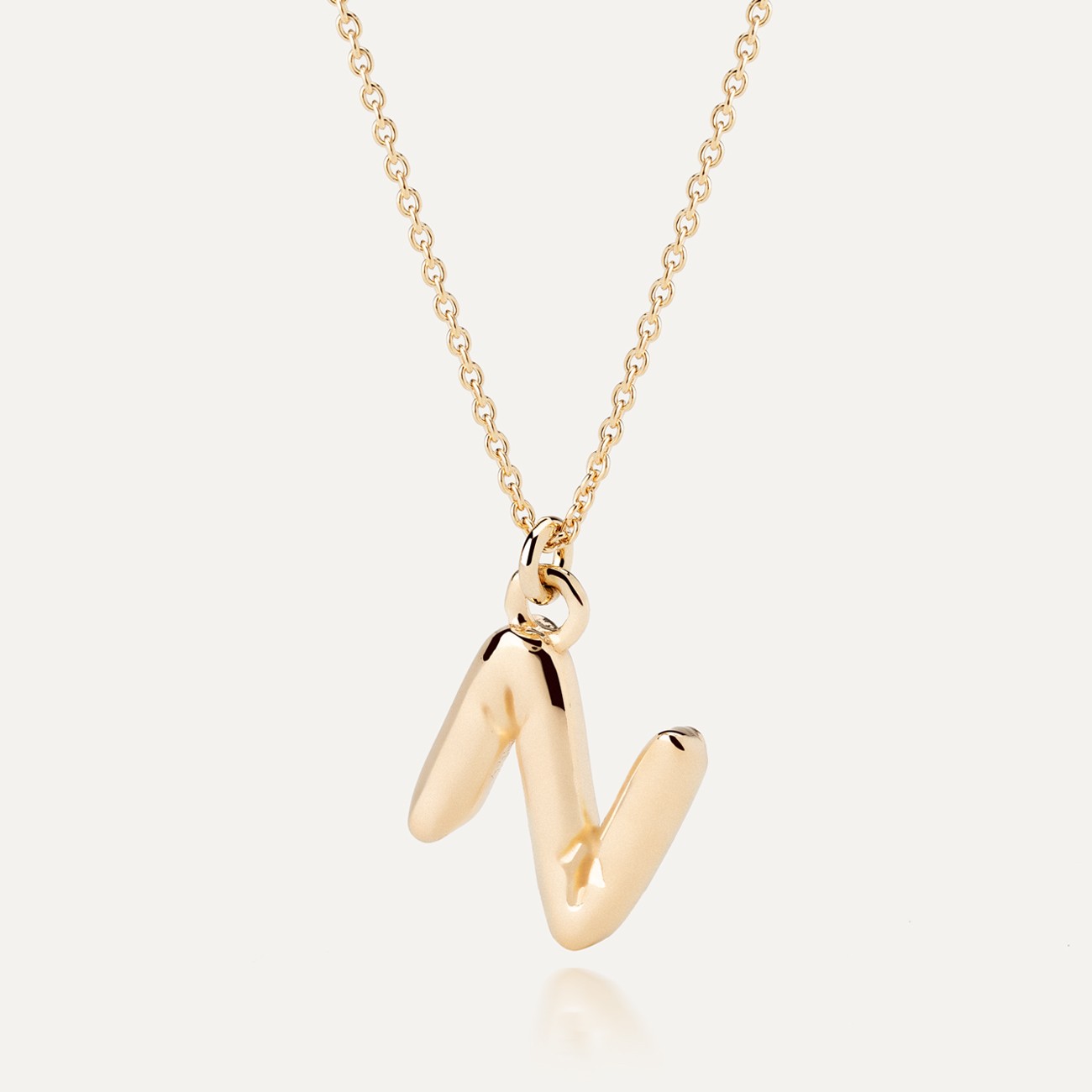Necklace with puffed letter N, 925 silver with gold plating