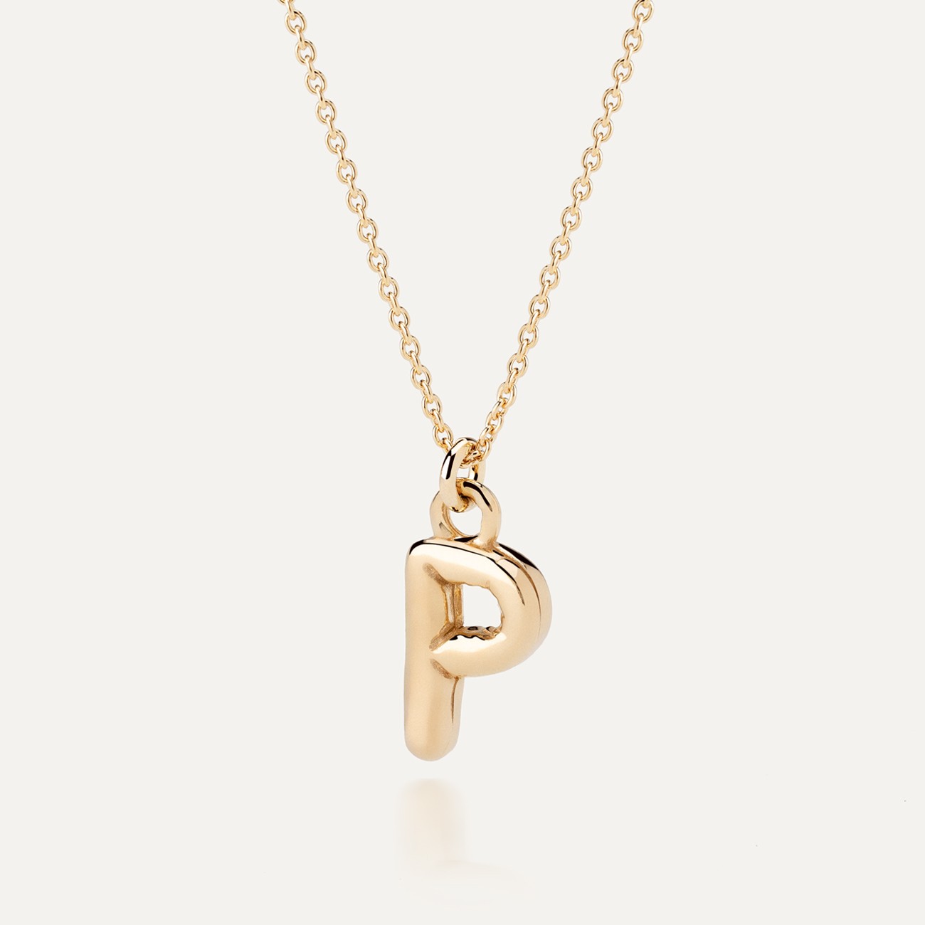 Necklace with puffed letter P, 925 silver with gold plating