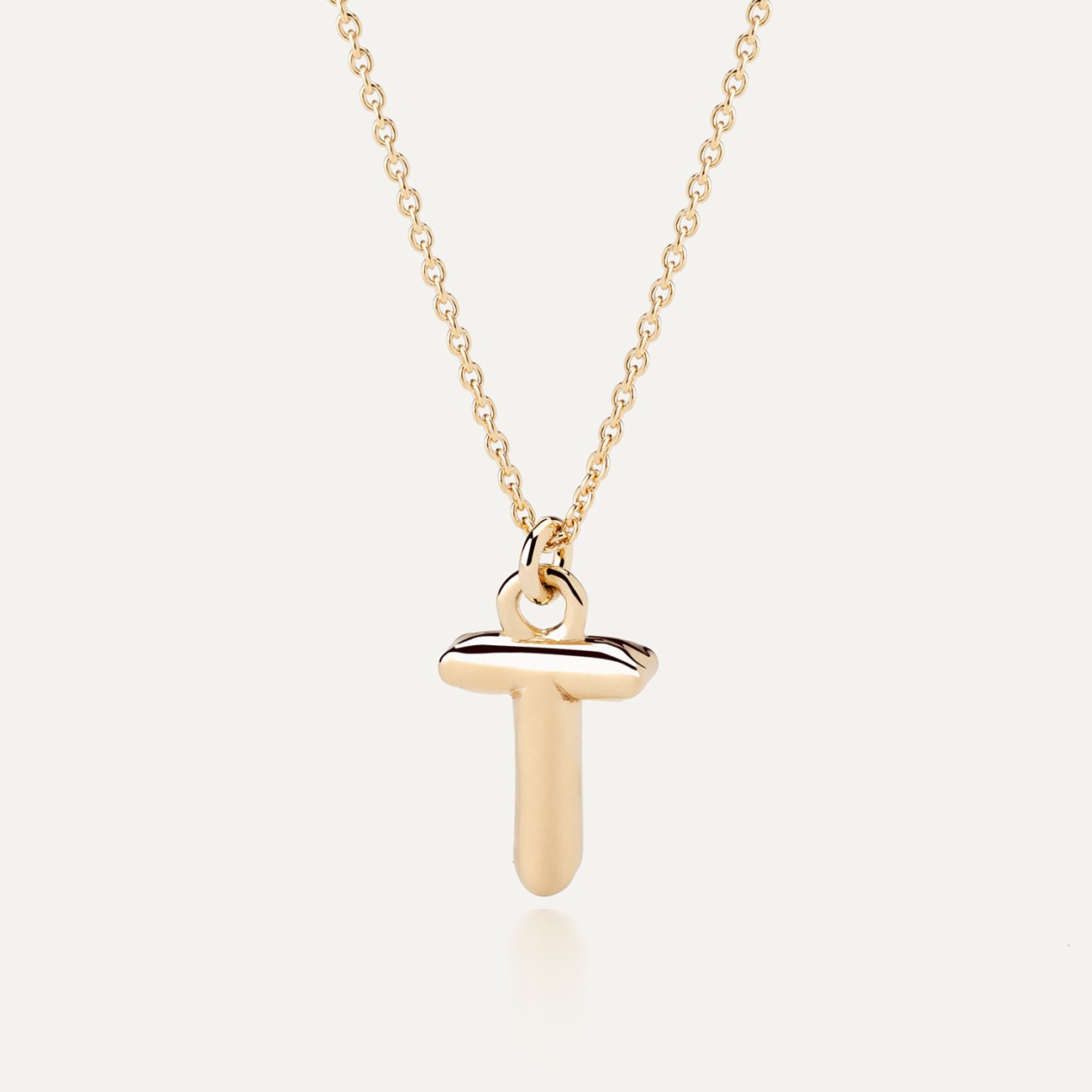 Necklace with puffed letter T, 925 silver with gold plating