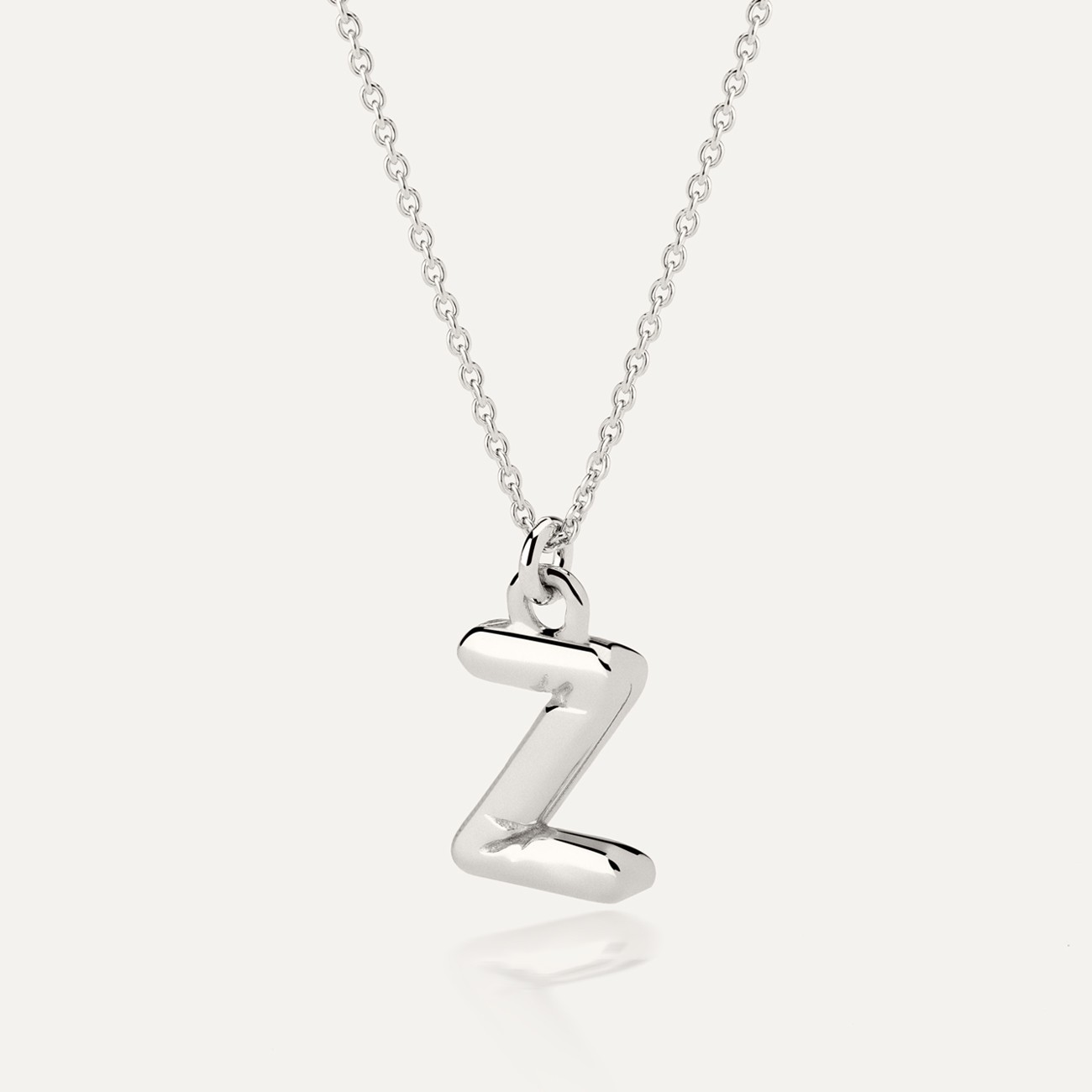 Necklace with puffed letter Z, sterling silver 925 platinum plated