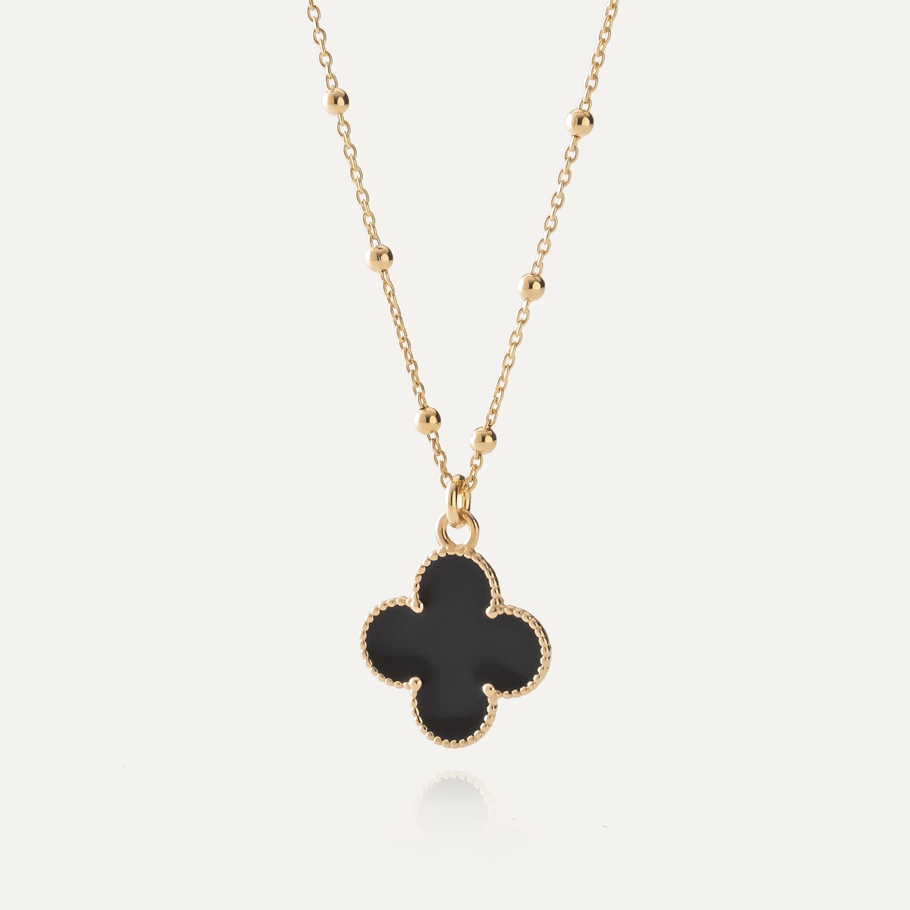 Necklace with clover on a ball chain, 925 silver with gold plating