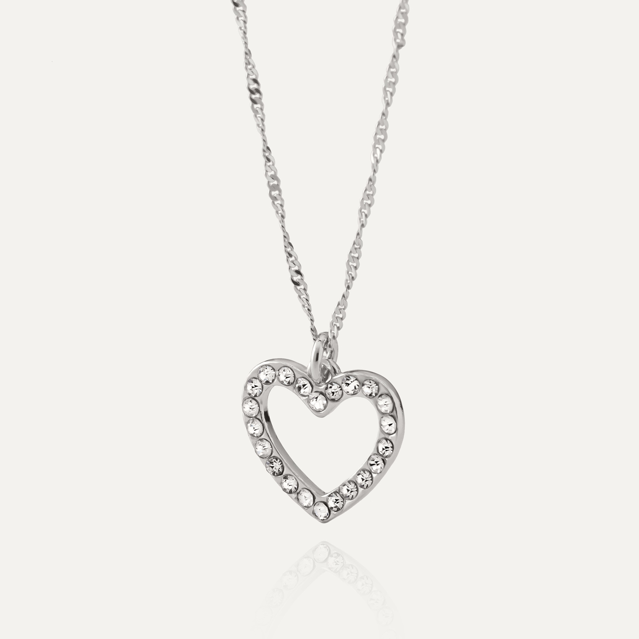 Naszyjnik z sercem wysadzanym cyrkoniami, srebro 925 pokryte platyną