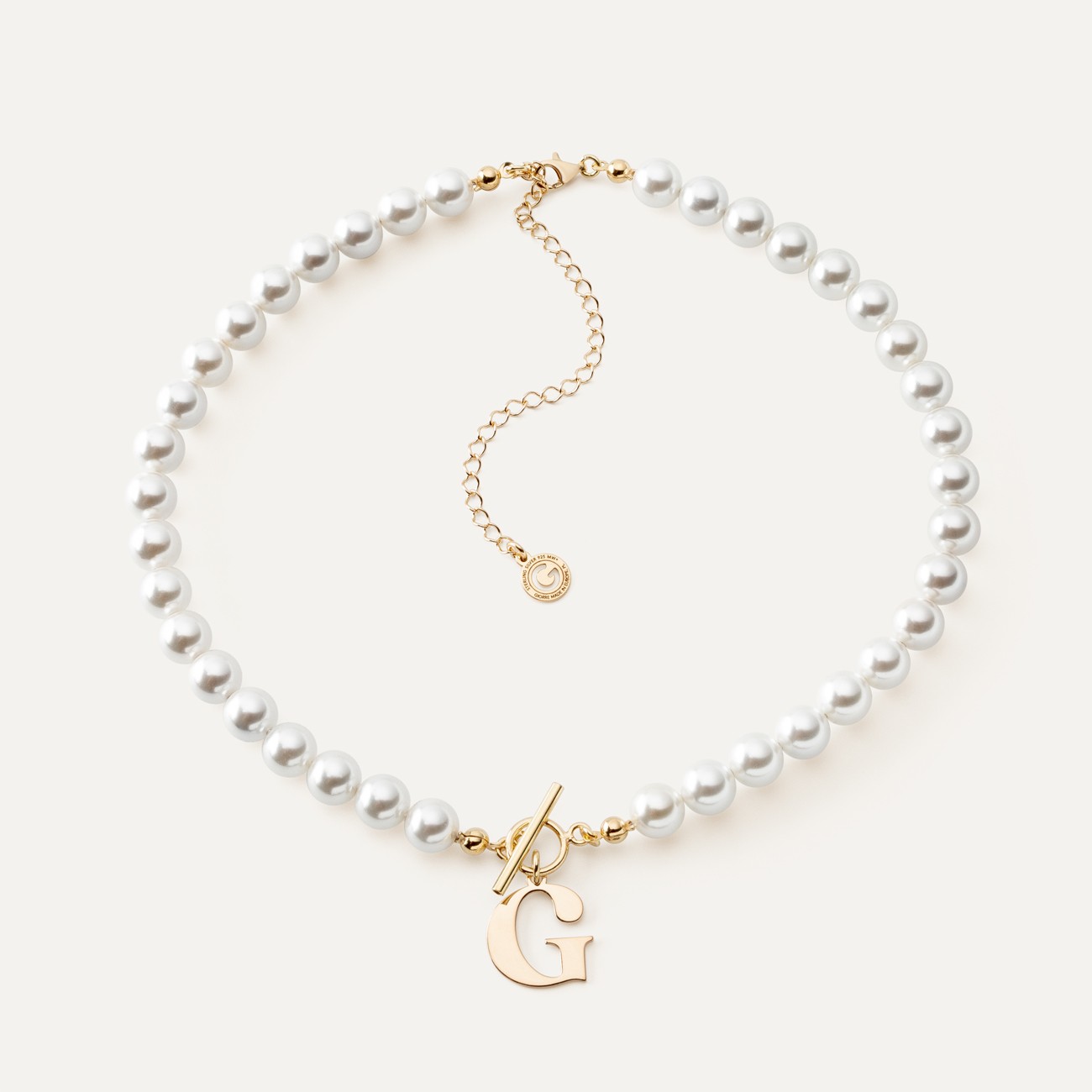 Perlenhalsband mit Buchstabe, 925er Silber, vergoldet