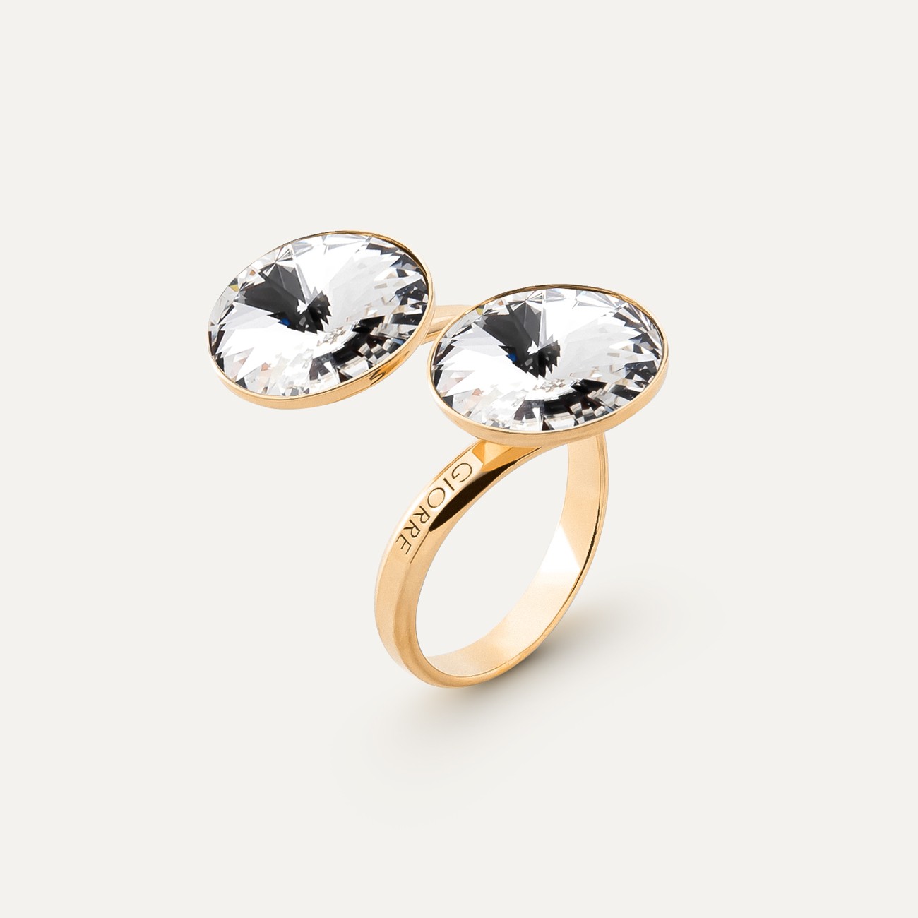 Rivoli ring with 12 mm stones, silver 925 gold plated