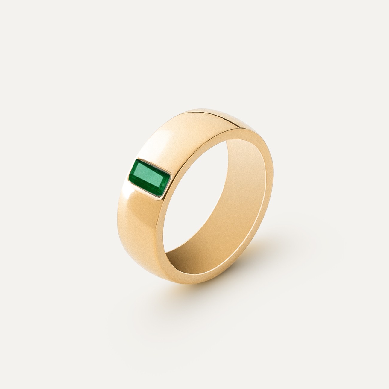Ring with stone - green jadeite, silver 925, gold plated