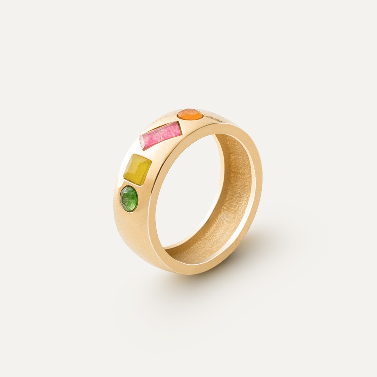 Ring with colored stones, silver 925, gold plated