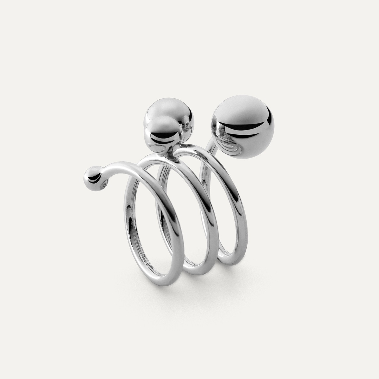 Pierścionek z kulkami, srebro 925 w pokryciu platyną