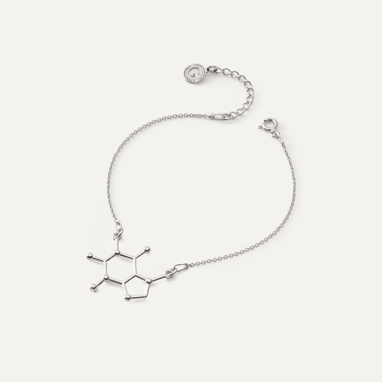 Bracelet caffeine, sterling silver 925 platinum plated