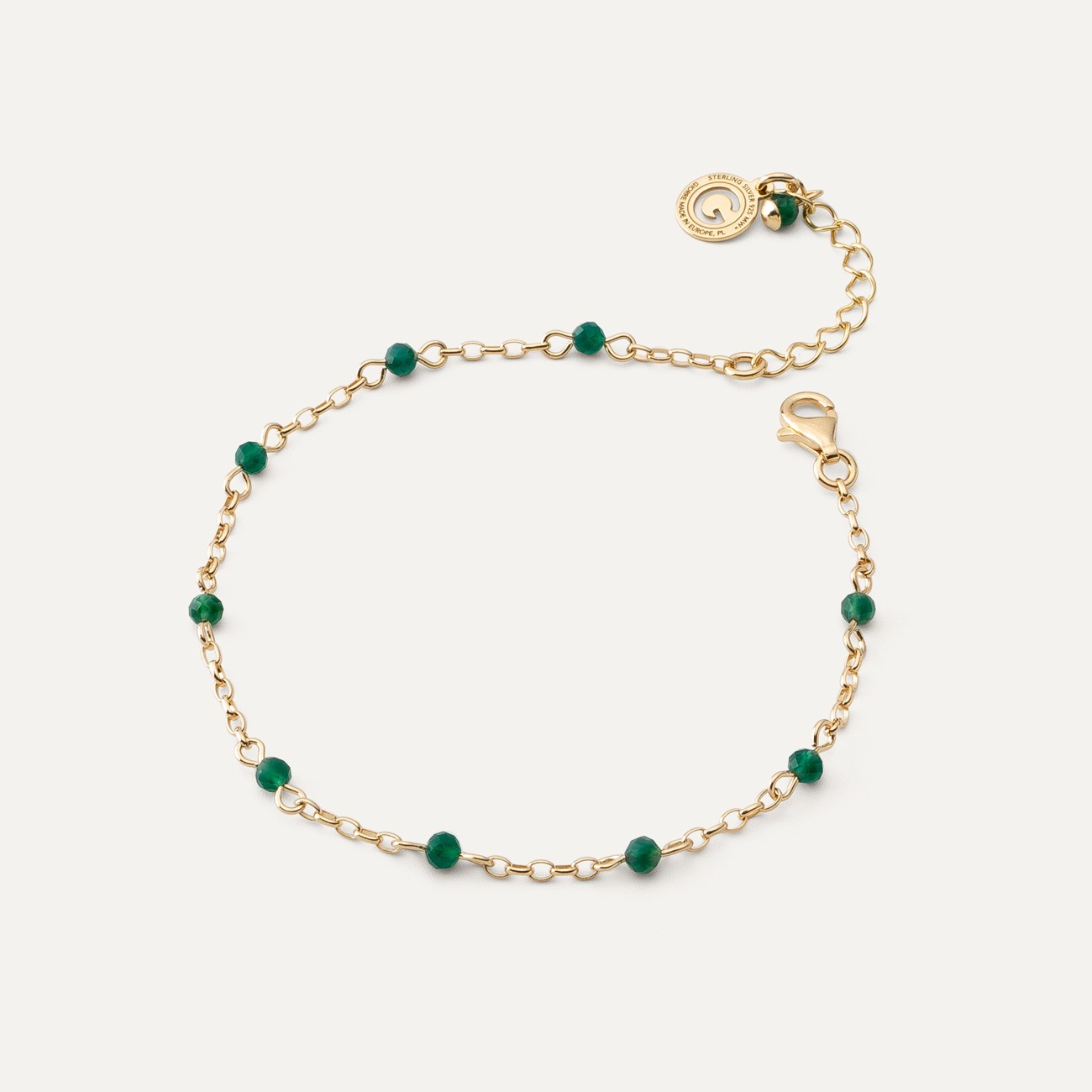 Silbernes Fußkettchen mit grünem Onyx gelbvergoldet