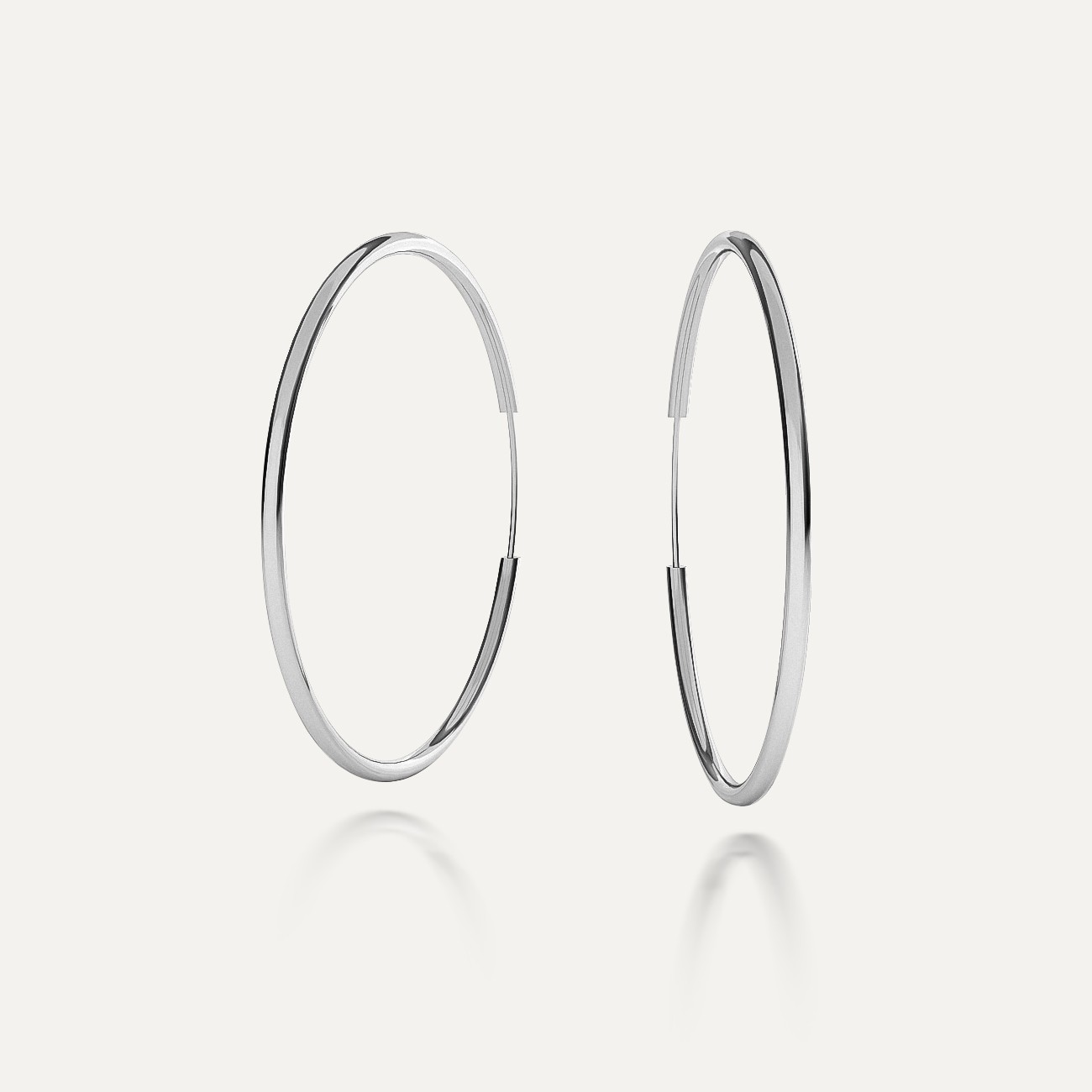 Silver round hoop earrings 4,0 cm, charm base platinum plated