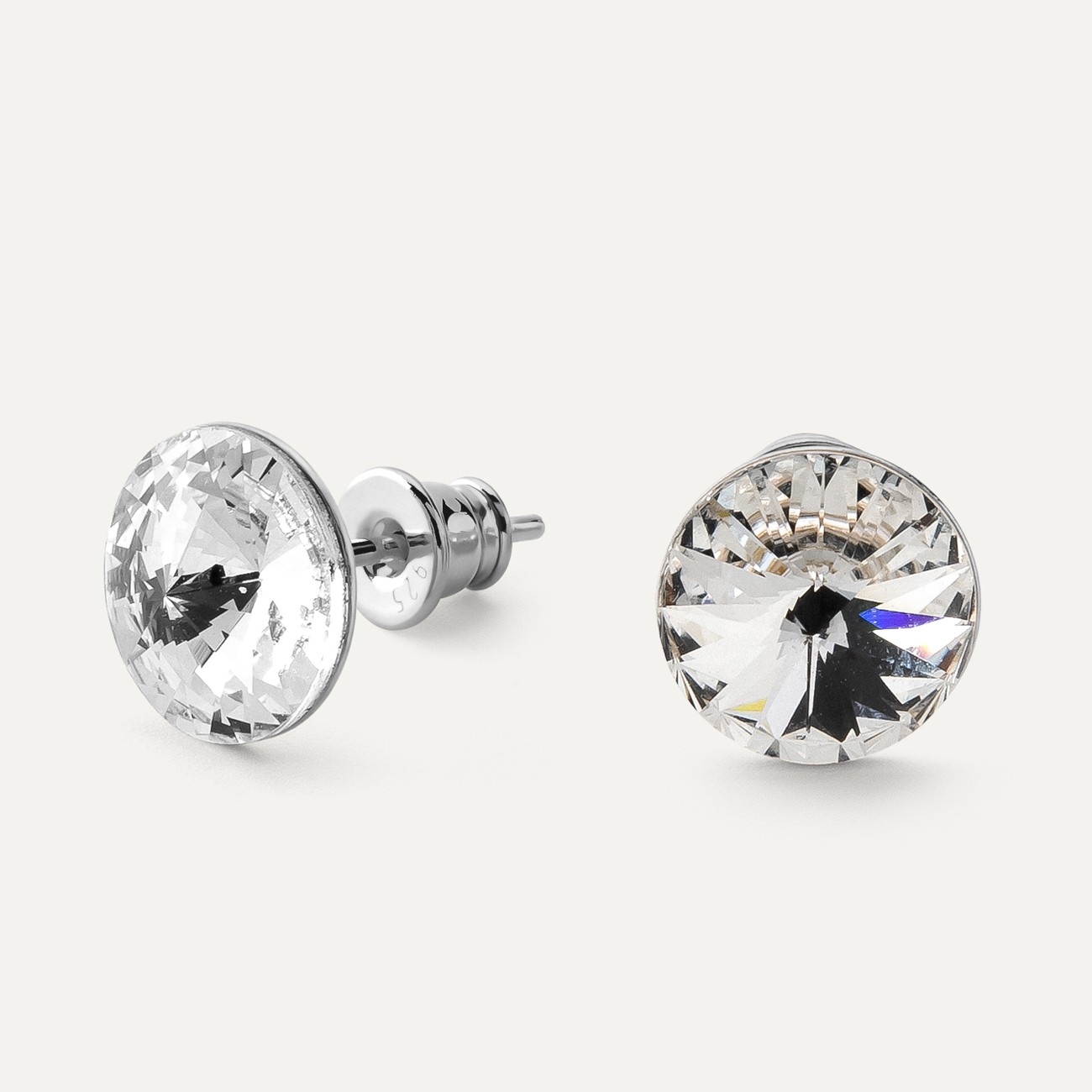 Sterling silver earrings with rivoli crystals 10 mm platinum plated