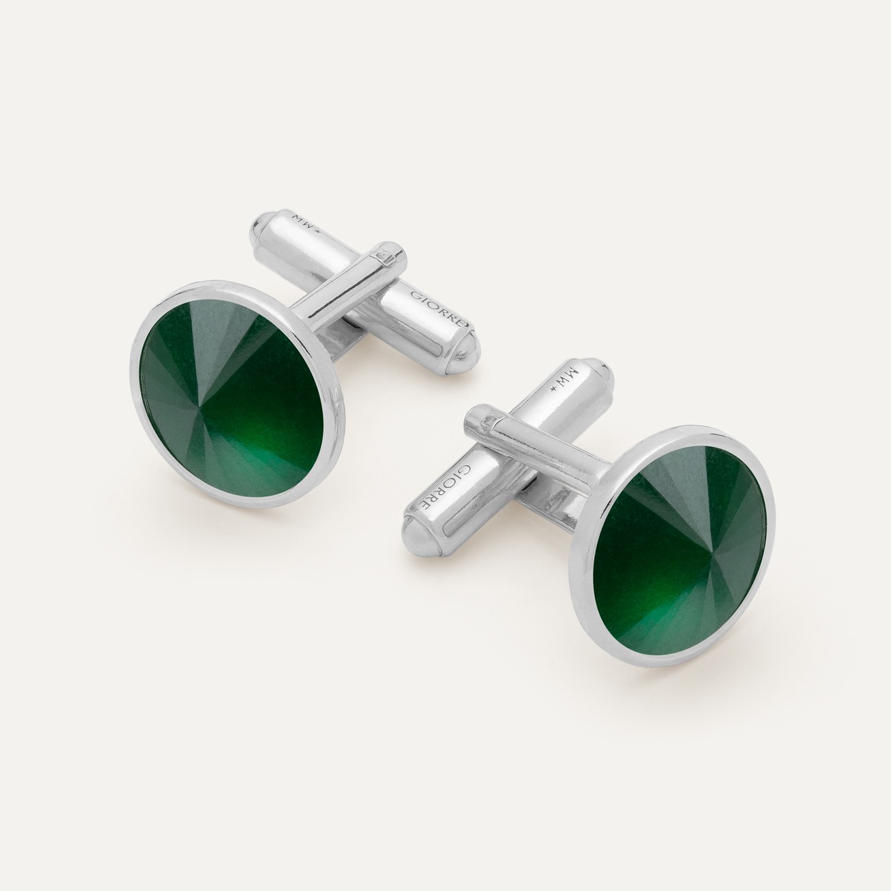 Silver cufflinks - green jade platinum plated