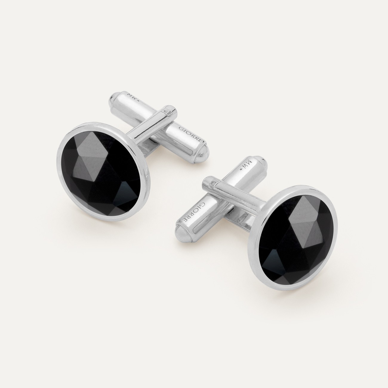 Silver cufflinks Rose Cut - black onyx platinum plated