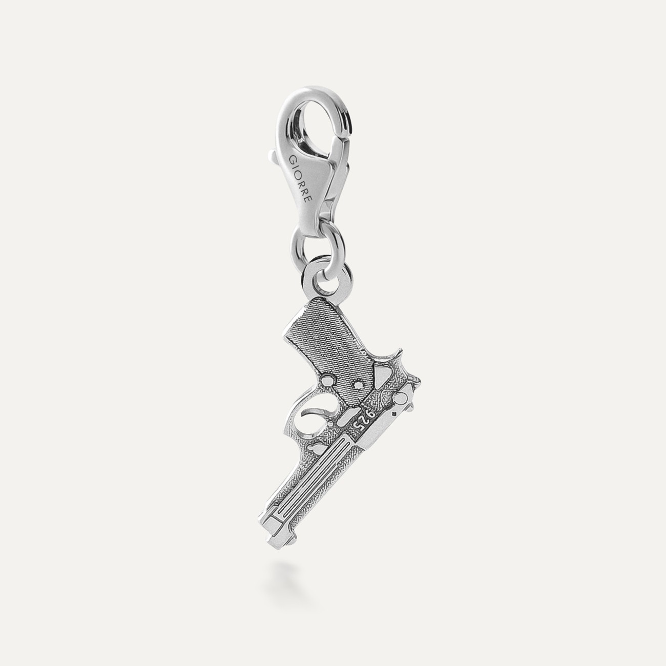 Silver charm pendant beads beretta pistol, silver 925 platinum plated