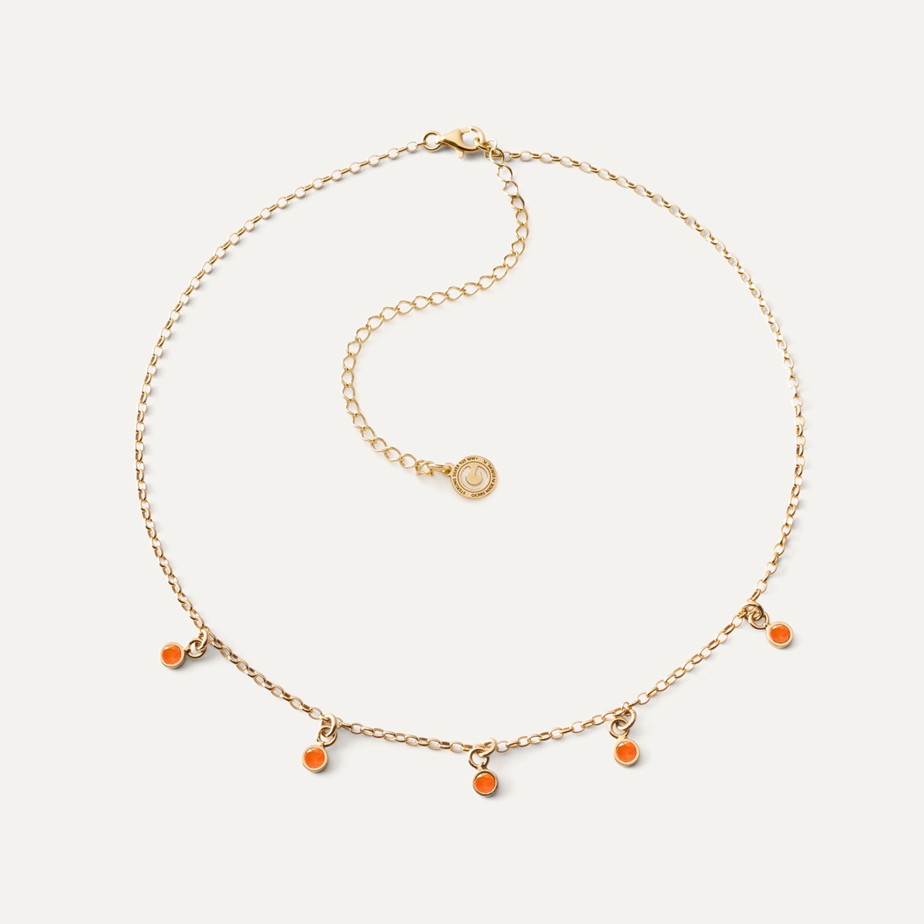 Srebrny choker z zawieszkami - jadeit pomarańczowy w złotym pokryciu