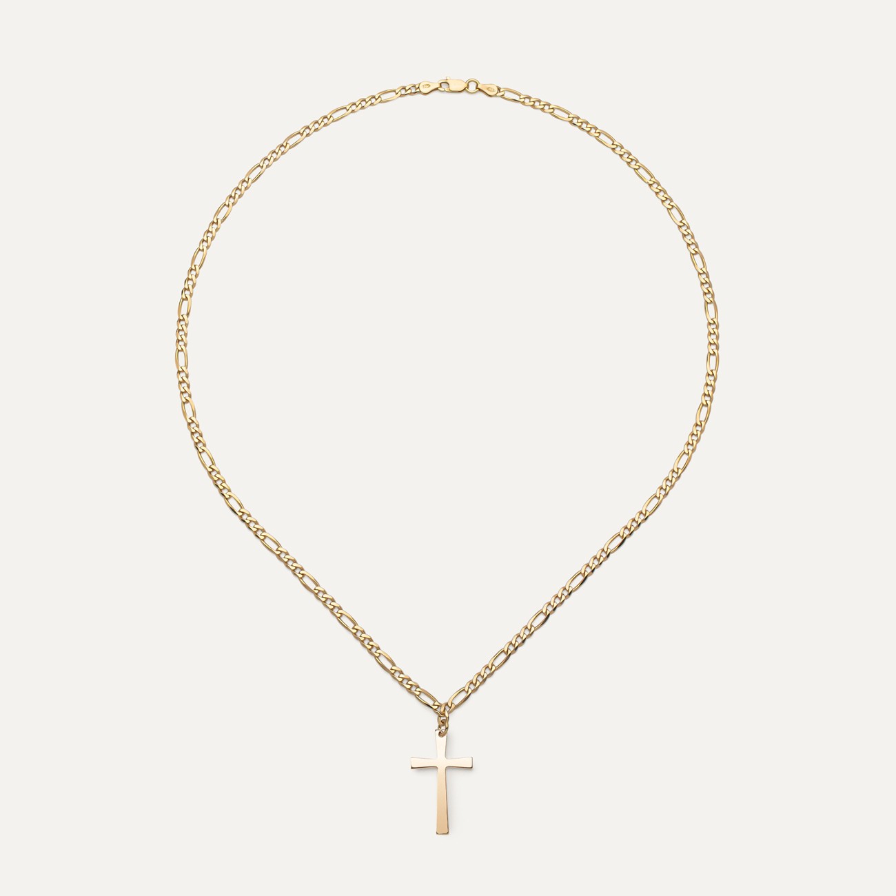 Silberne Figarokette mit Kreuz, 925er Silber, vergoldet