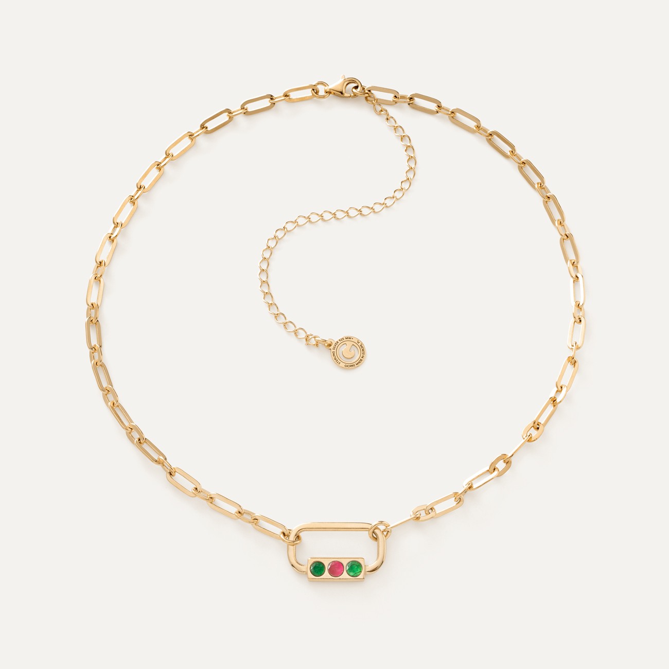 Srebrny naszyjnik z ogniwami - kolorowe kamienie , srebro 925 w złotym pokryciu