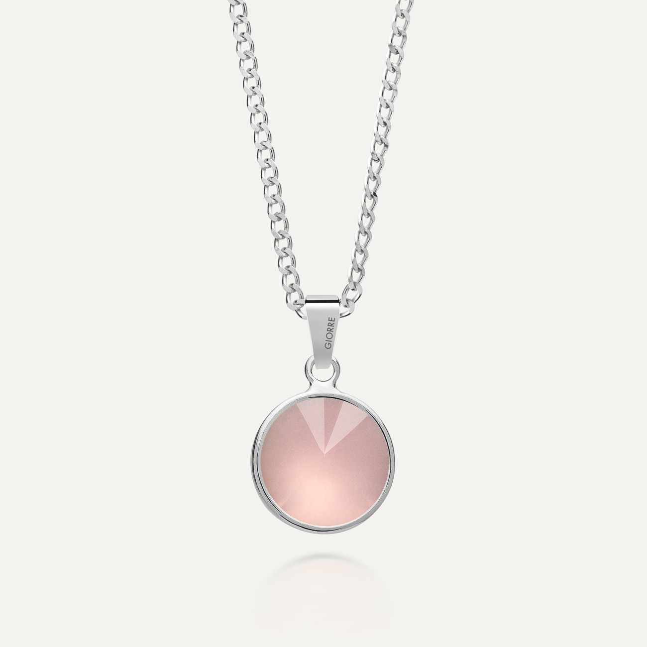 Silver necklace with rose quartz platinum plated