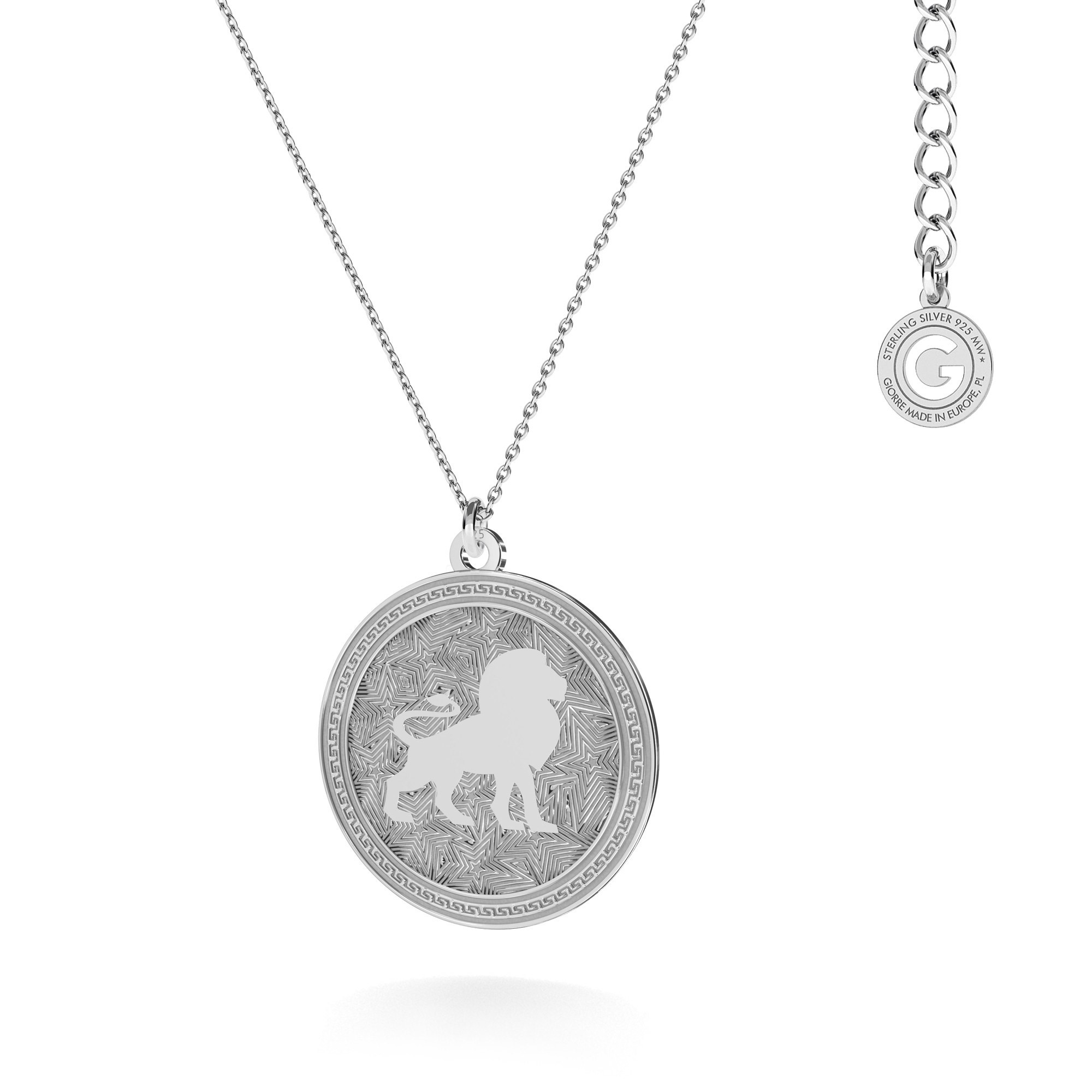 Leo zodiac sign necklace, silver 925 platinum plated