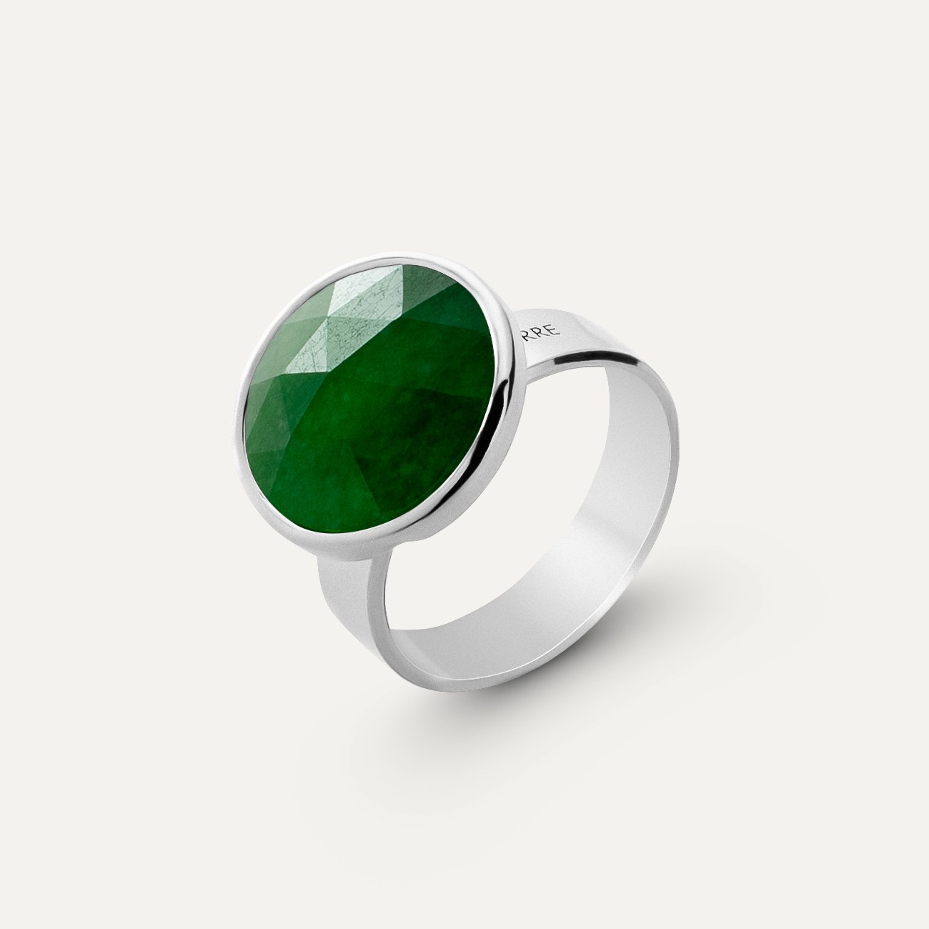 Silver ring with Rose Cut stone - green jadeite, silver 925 platinum plated