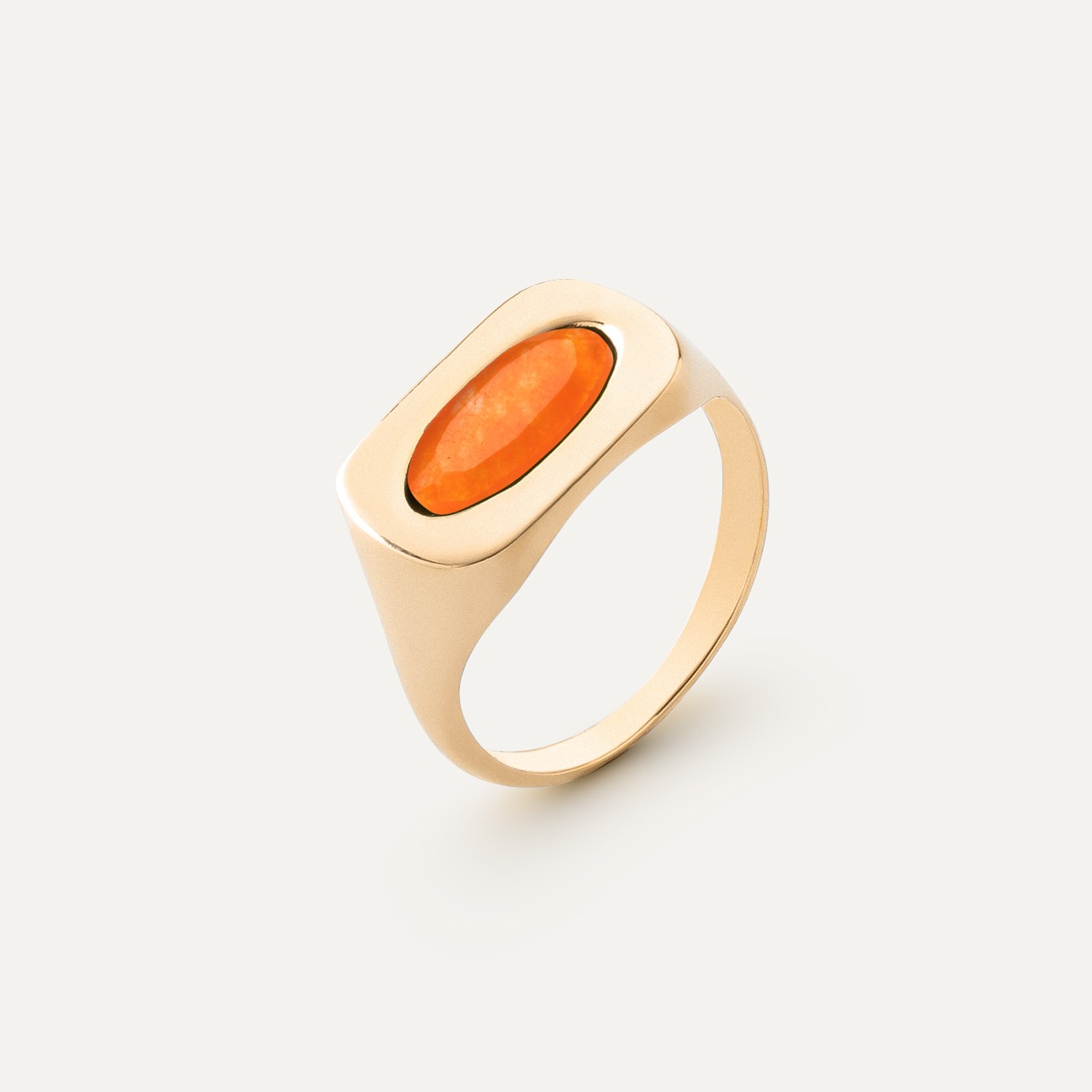 Silver ring with oval stone - orange jade