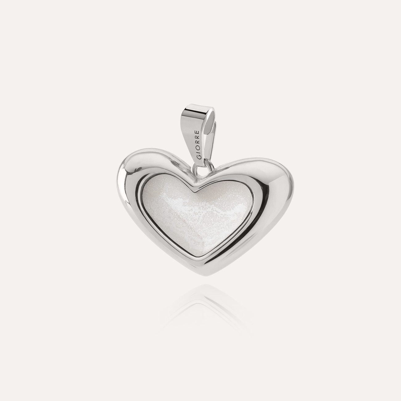 Asymmetric heart pendant with white resin, sterling silver 925 platinum plated