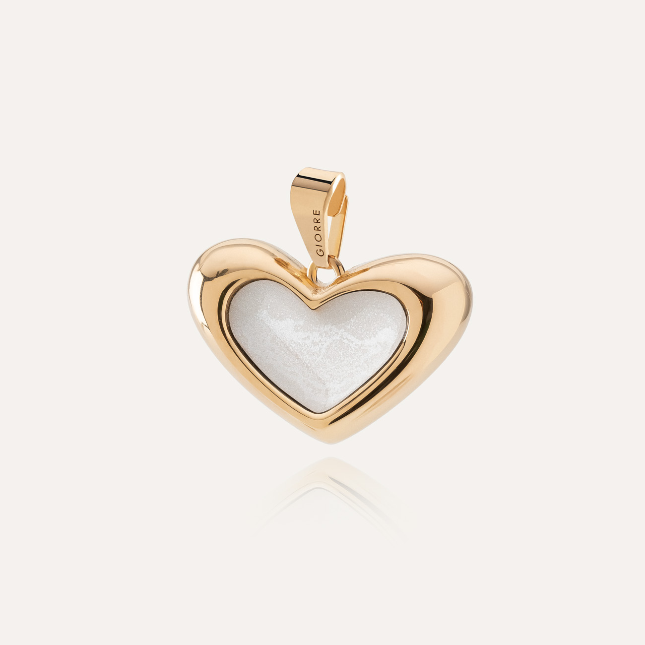 Asymmetric heart pendant with white resin, 925 silver with gold plating