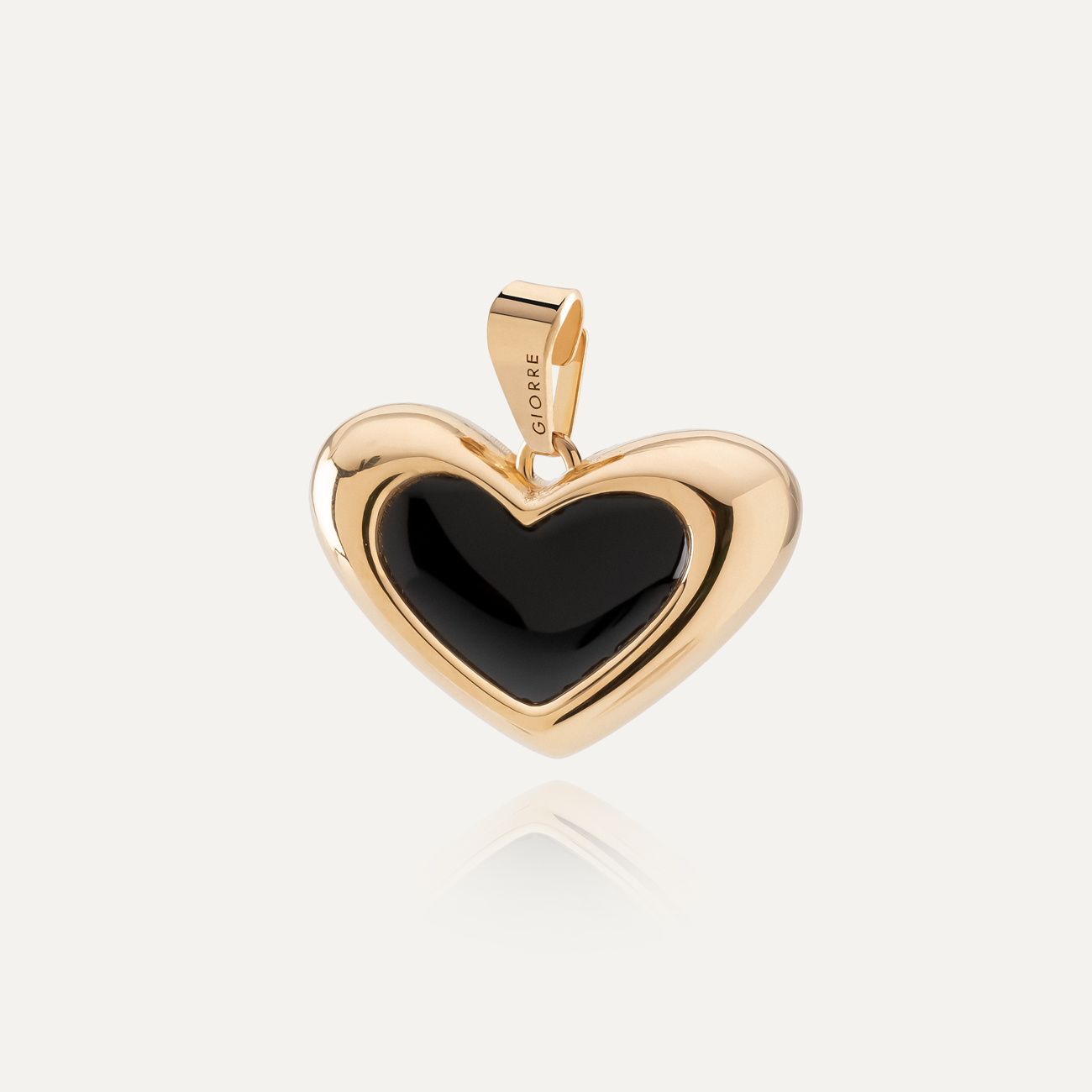 Asymmetrical Heart Pendant with Black Resin, sterling silver 925, gold plated