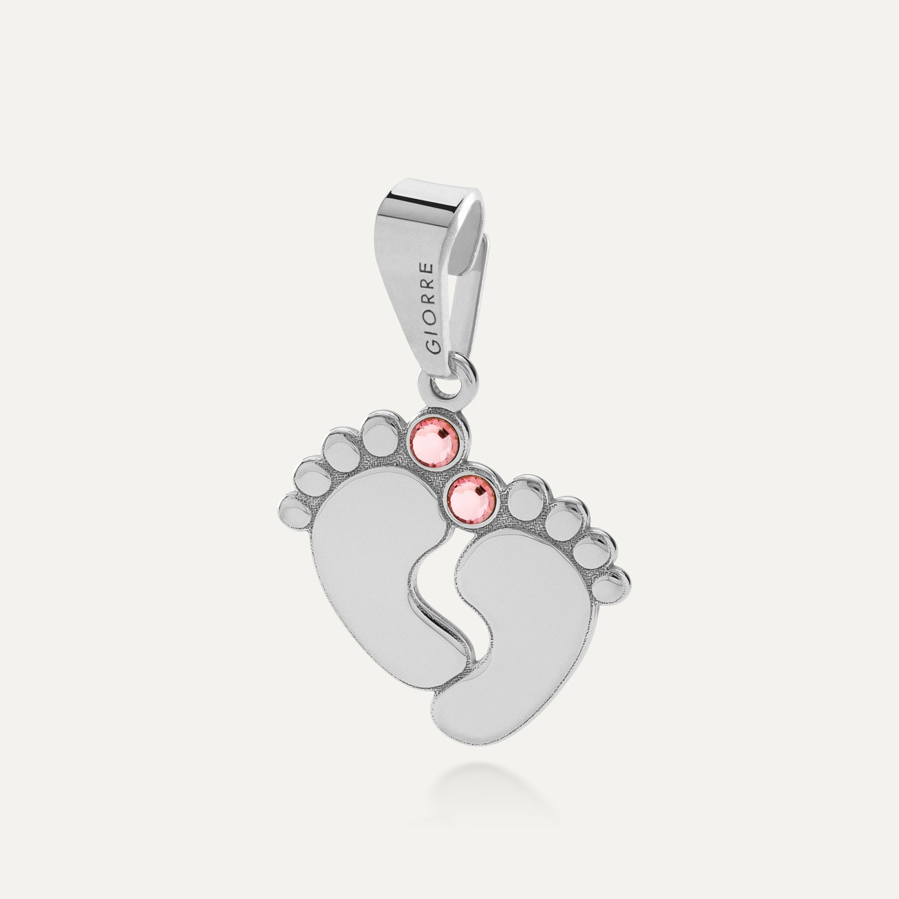 Engraved baby foot charm - Rose, 925 silver with platinum plating