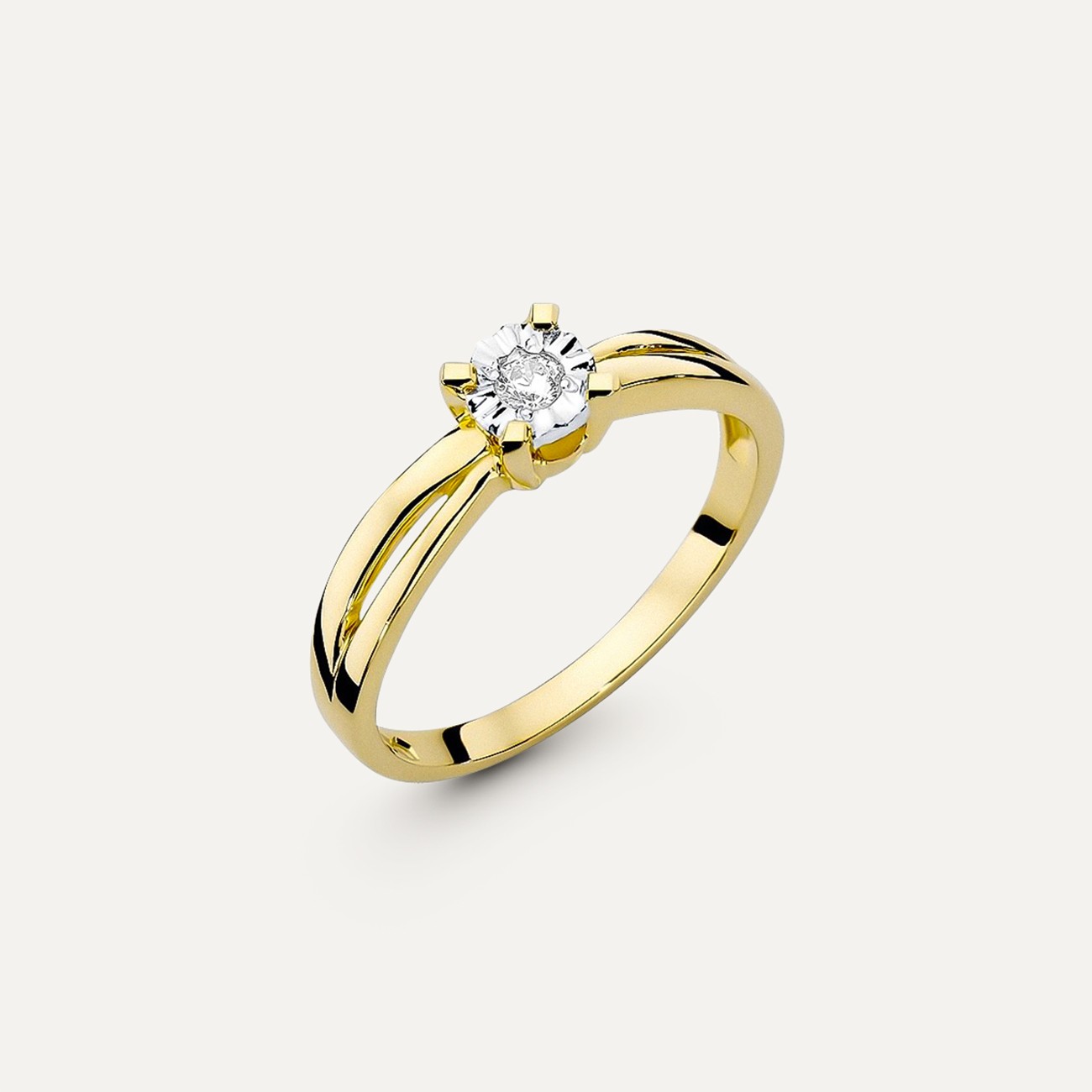Gold ring with diamond in a frame - Classic, gold 585 yellow 