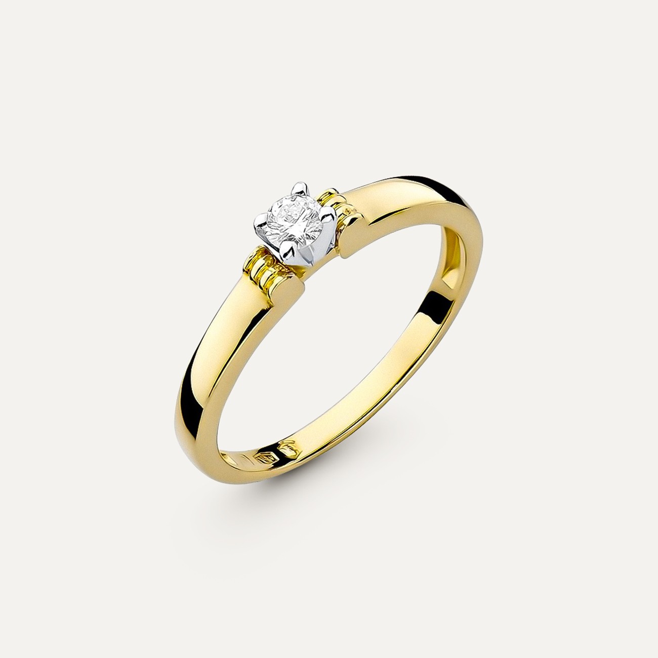 Złoty pierścionek zaręczynowy z brylantem - Klasyka,  złoto próby 585 żółte 